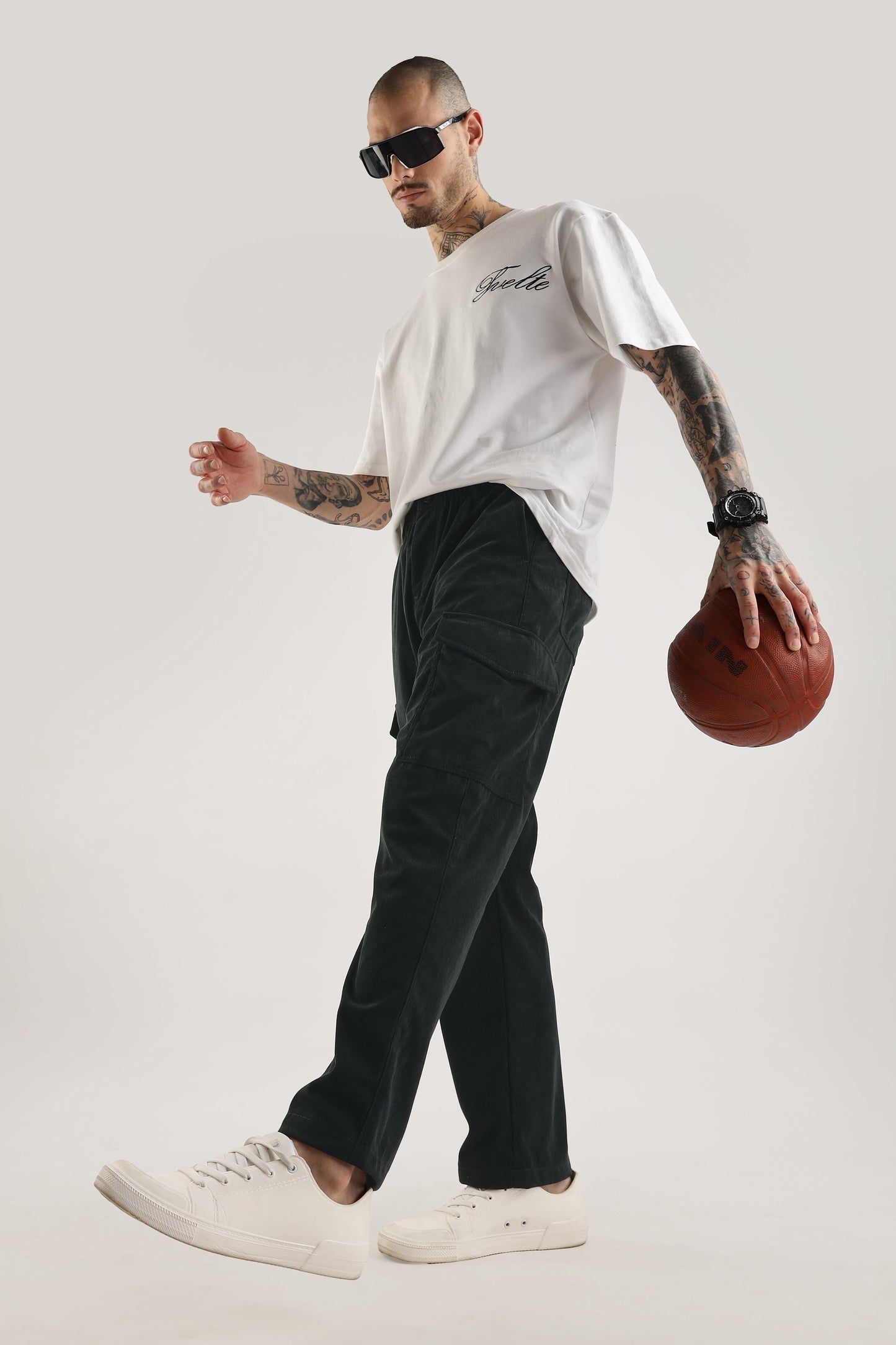 Men Corduroy Relaxed Cargo-Dk Grey