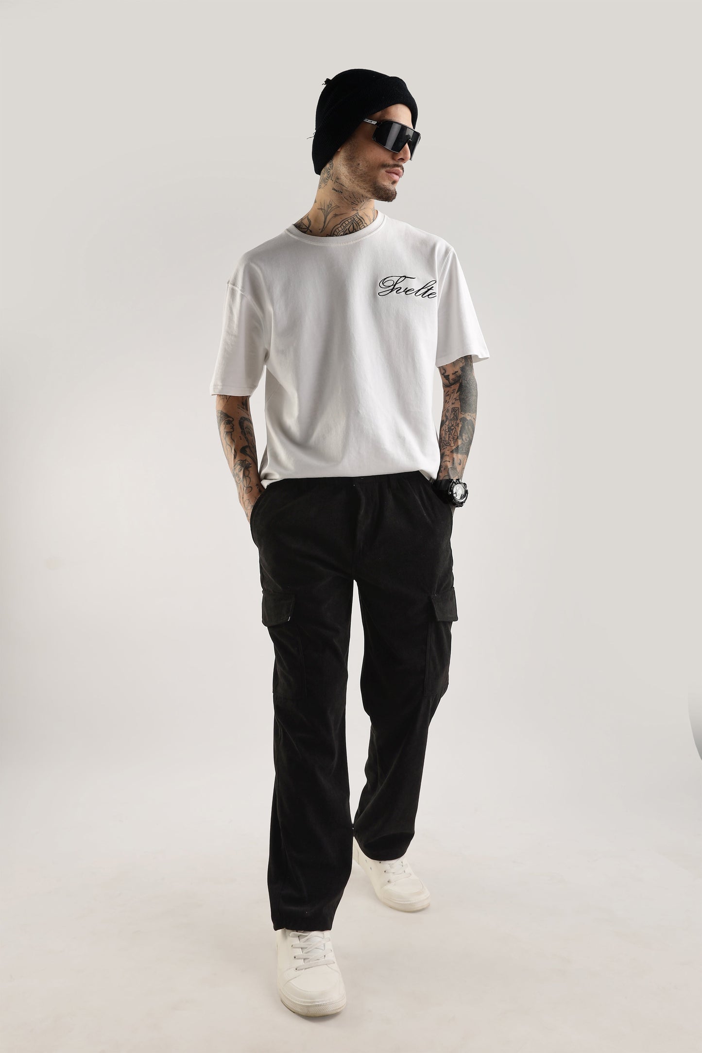 Men Corduroy Relaxed Cargo-Black