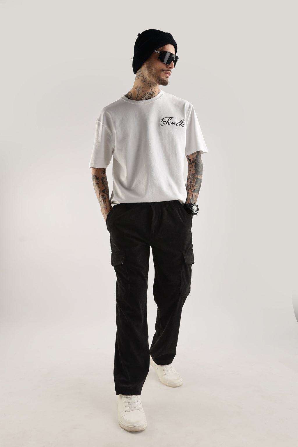 Men Corduroy Relaxed Cargo-Black