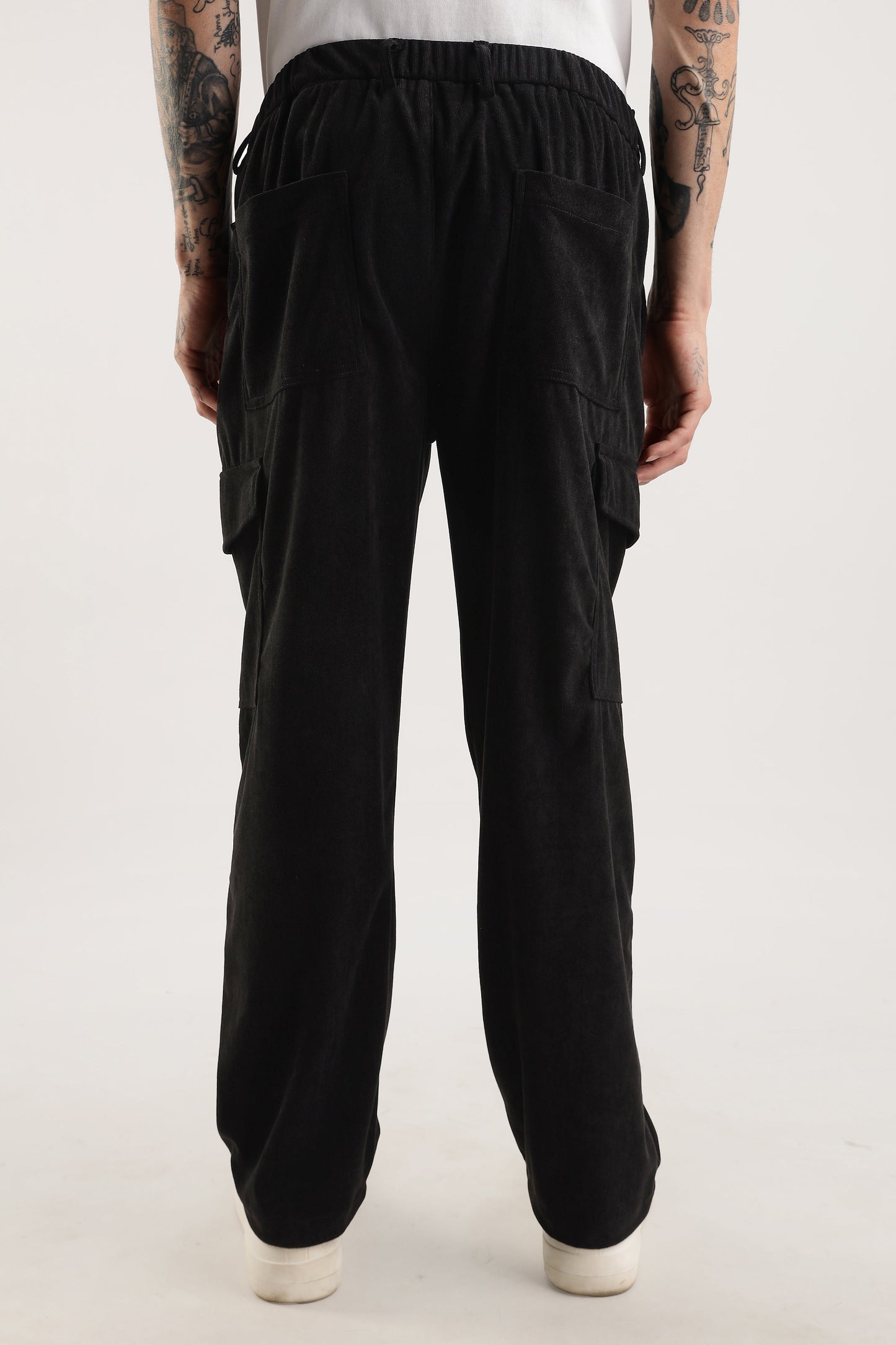Men Corduroy Relaxed Cargo-Black