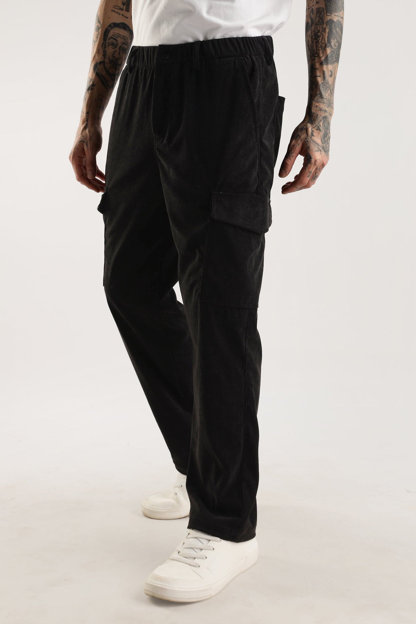 Men Corduroy Relaxed Cargo-Black