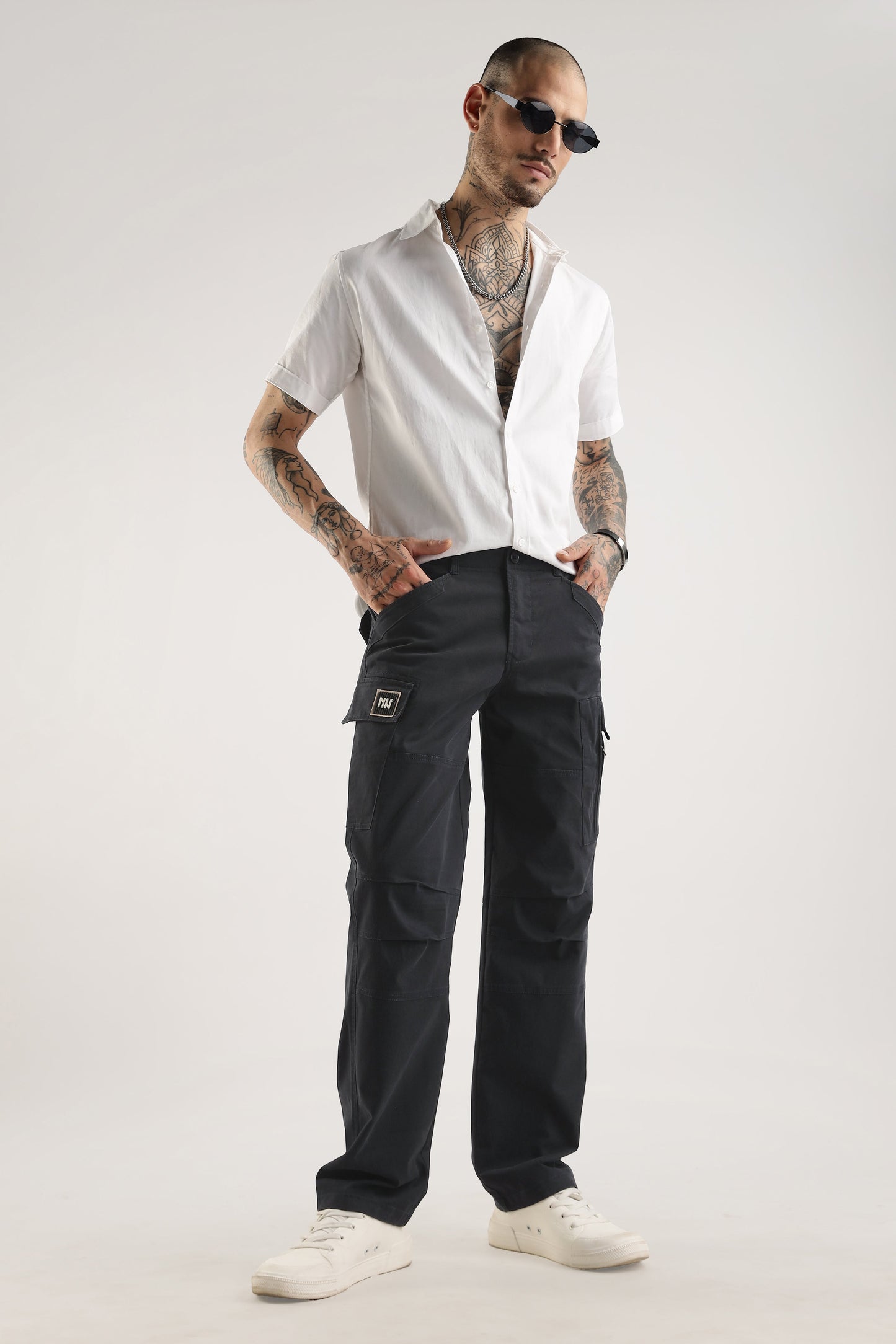 Men Heavy Twill Cargo-Black