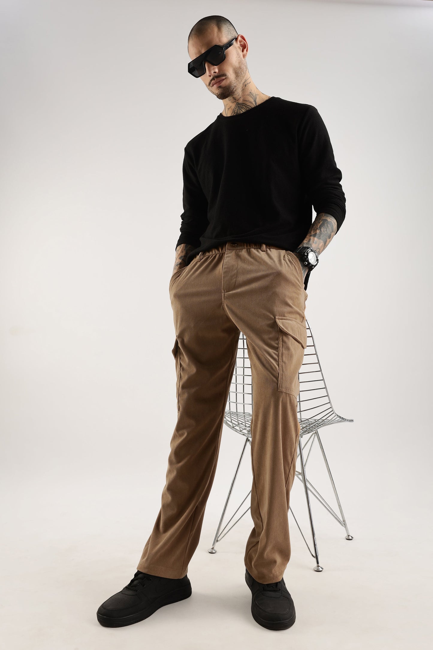 Men Corduroy Relaxed Cargo-Khakhi