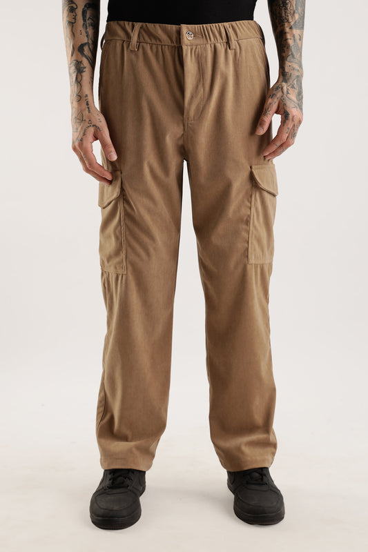 Men Corduroy Relaxed Cargo-Khakhi