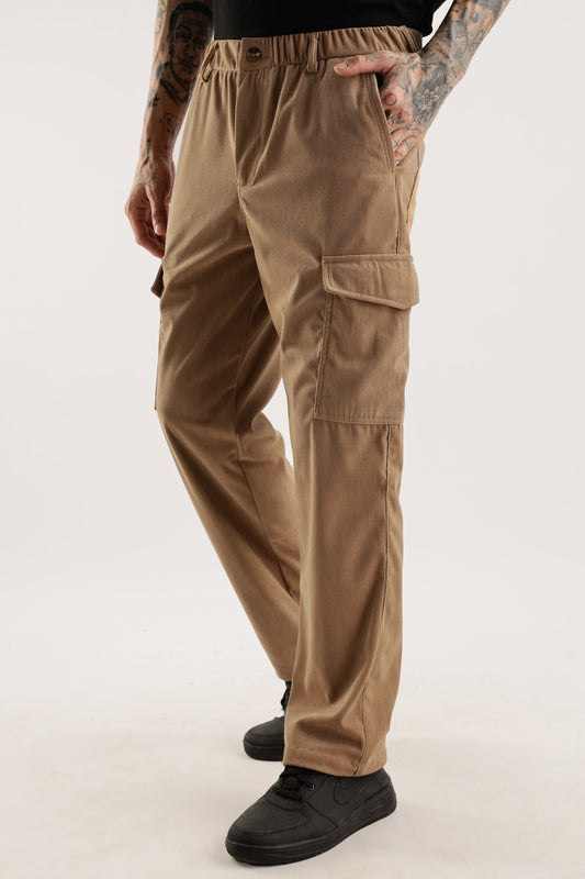 Men Corduroy Relaxed Cargo-Khakhi