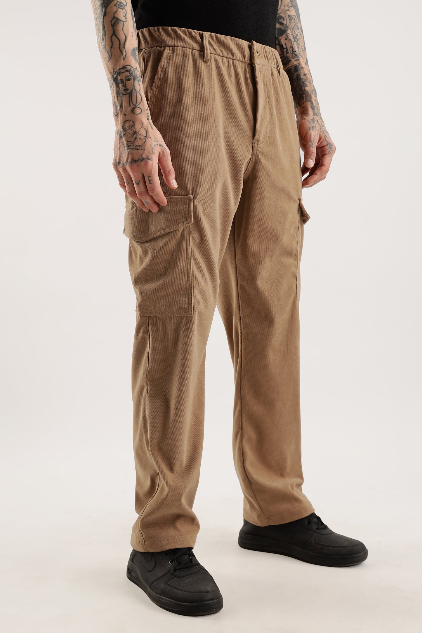 Men Corduroy Relaxed Cargo-Khakhi