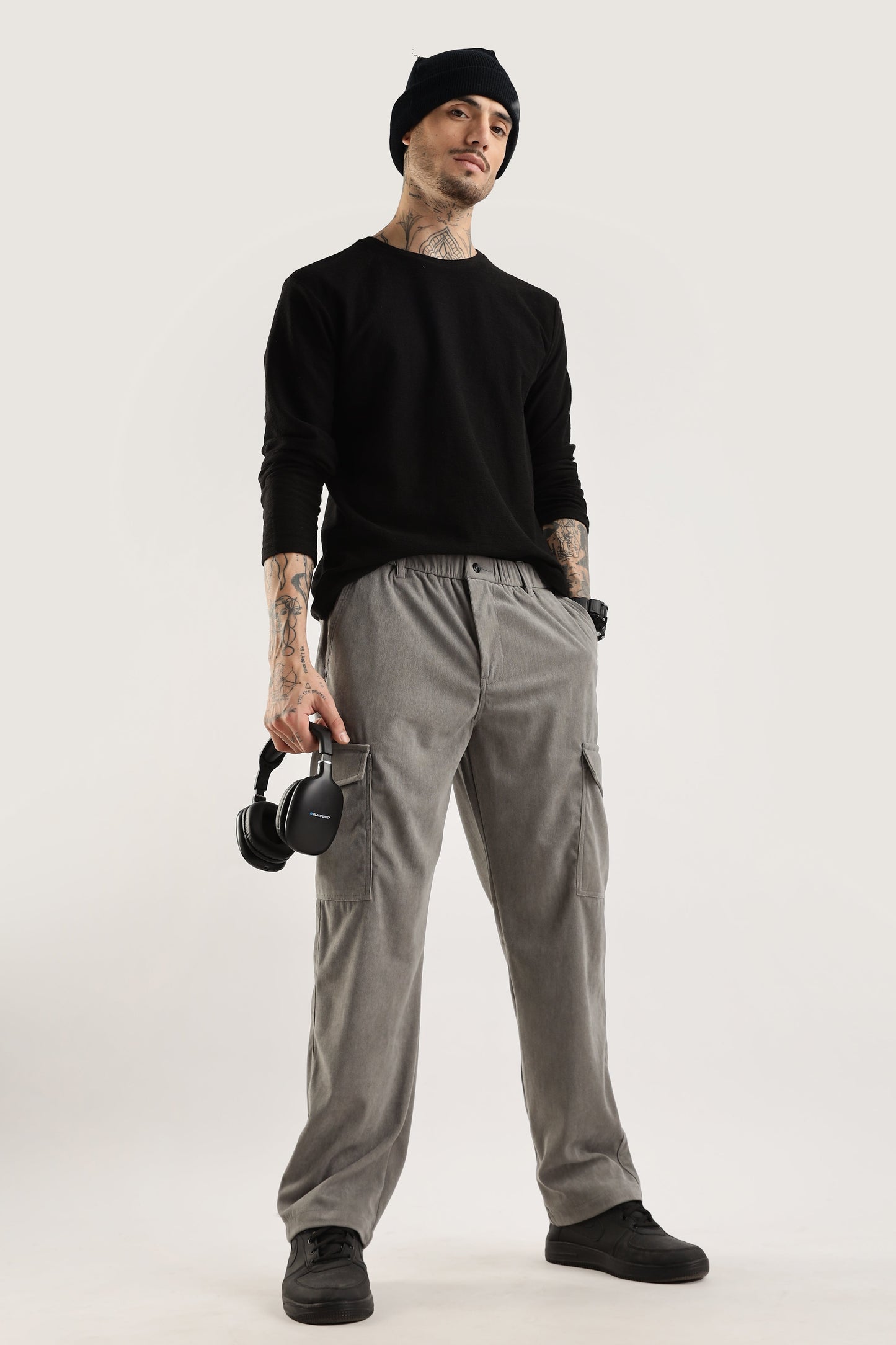 Men Corduroy Relaxed Cargo-Lt Grey