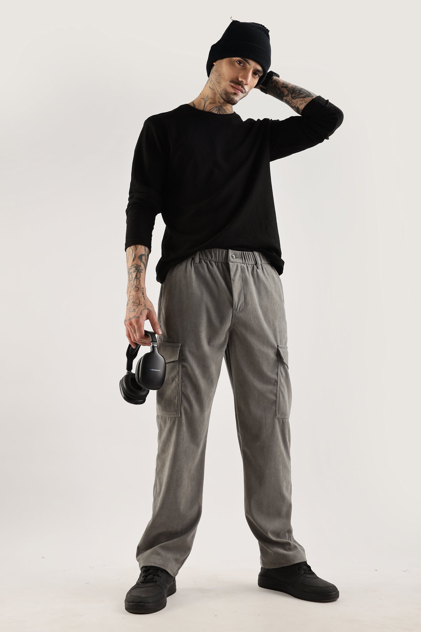 Men Corduroy Relaxed Cargo-Lt Grey