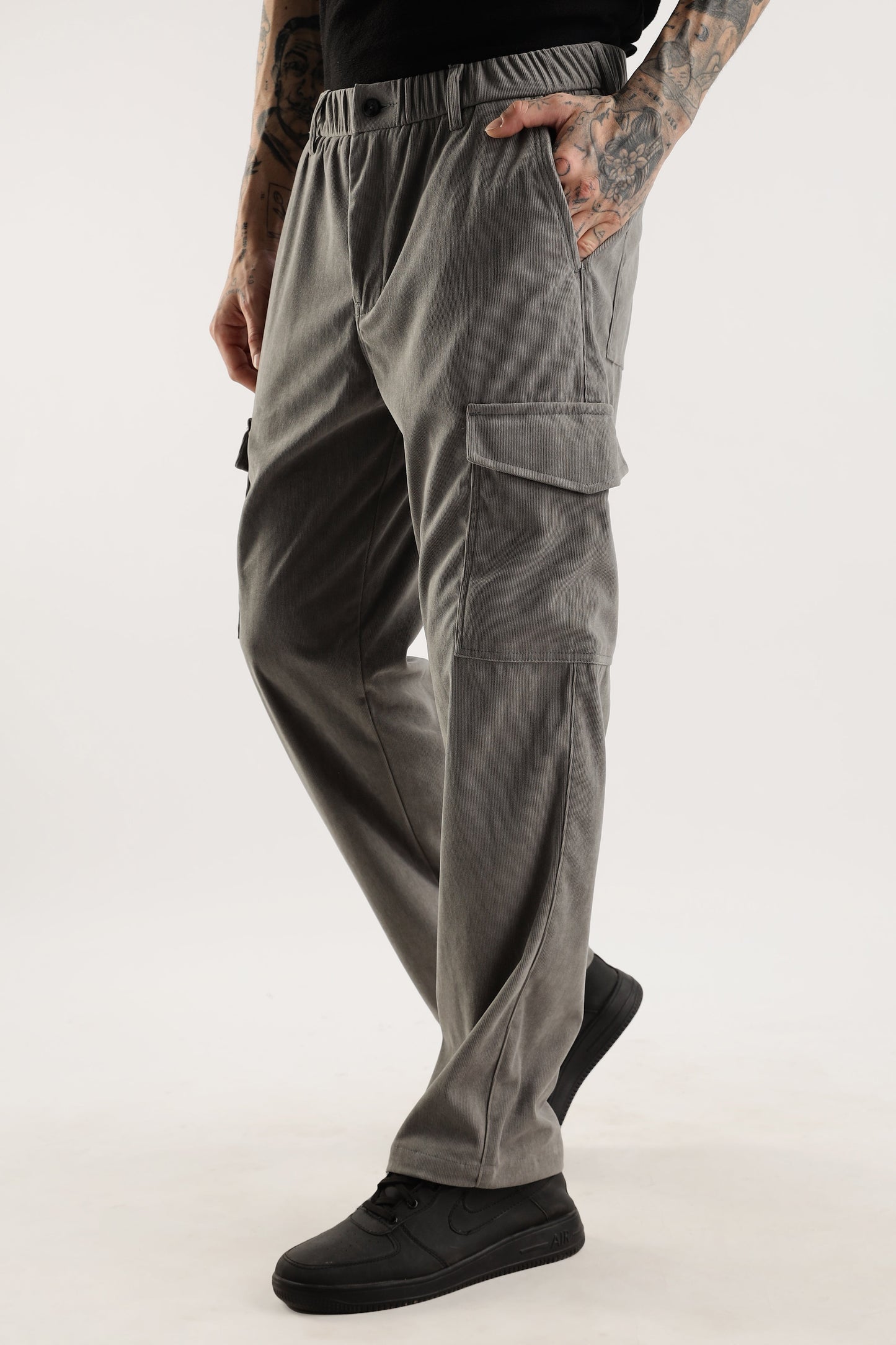 Men Corduroy Relaxed Cargo-Lt Grey
