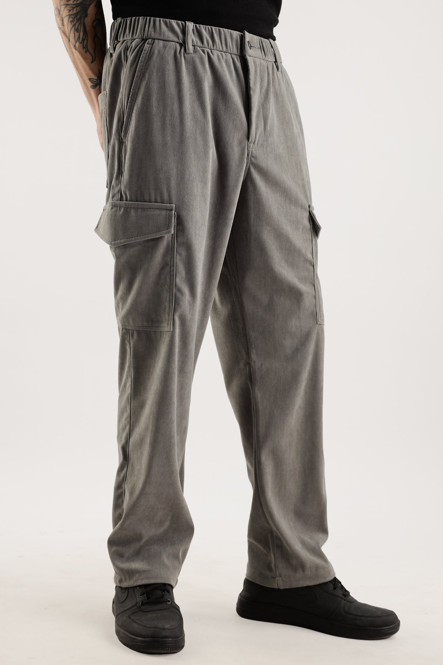 Men Corduroy Relaxed Cargo-Lt Grey