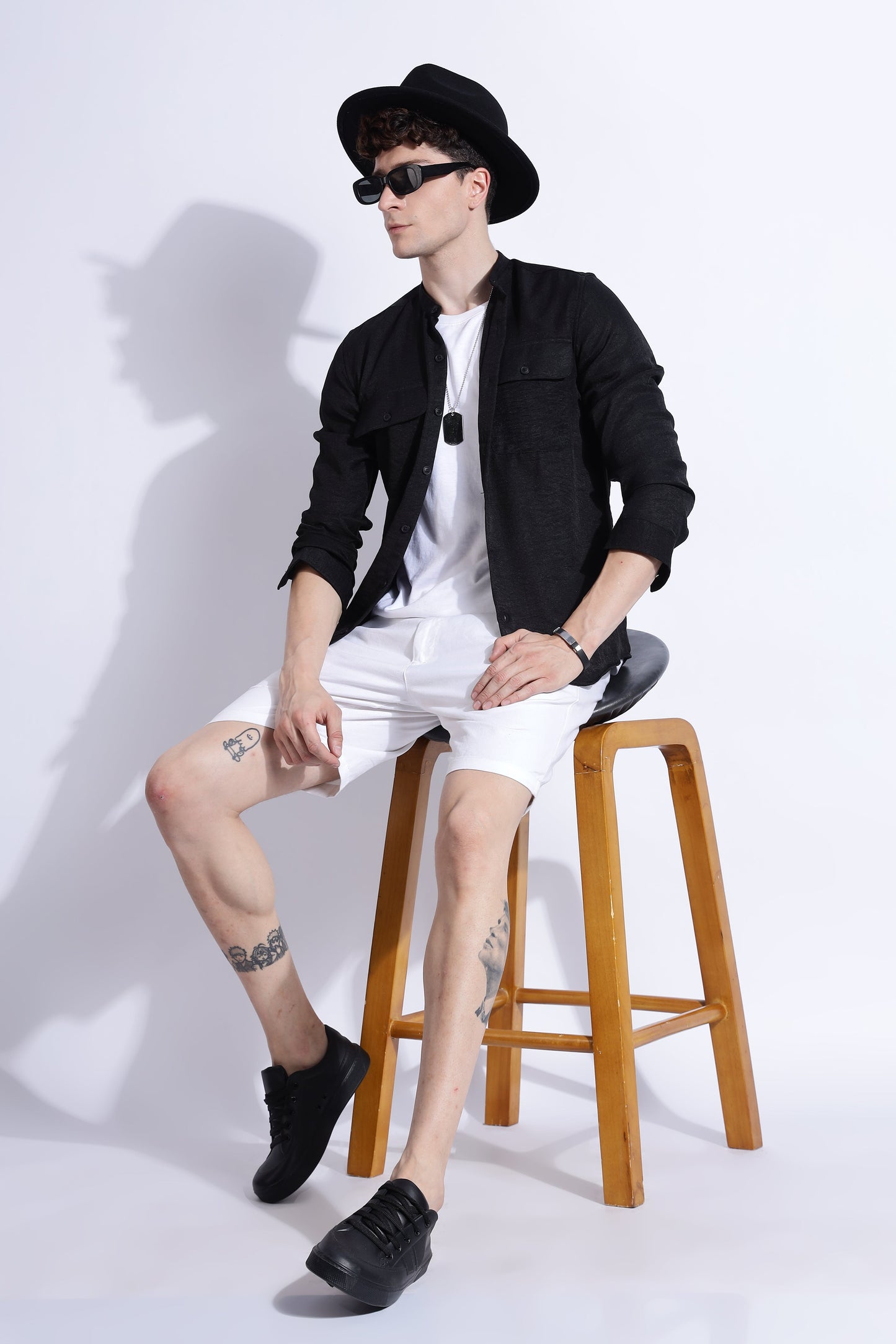 Men Air Linen Like DP Mandarine Shirt-Black