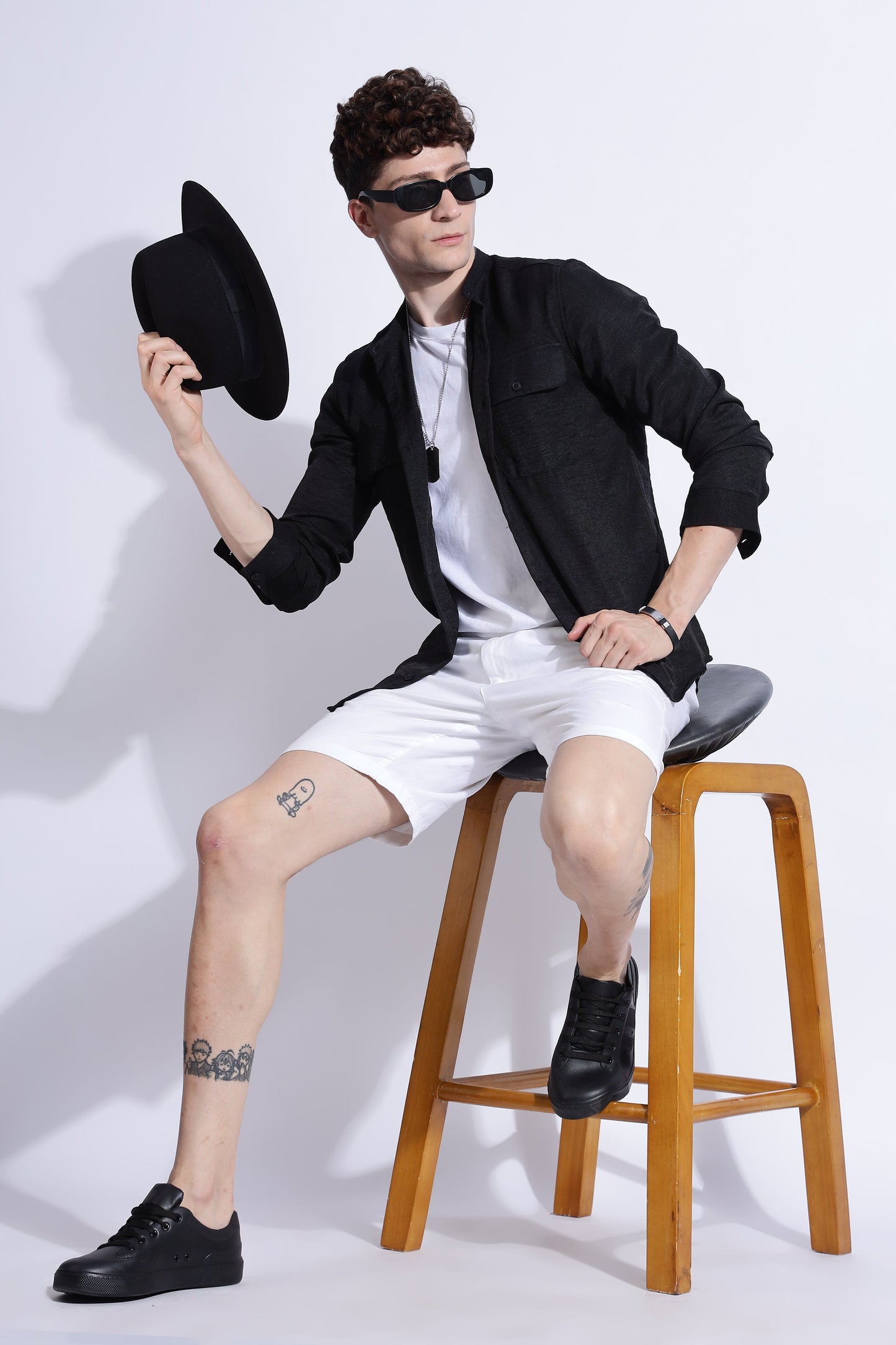 Men Air Linen Like DP Mandarine Shirt-Black