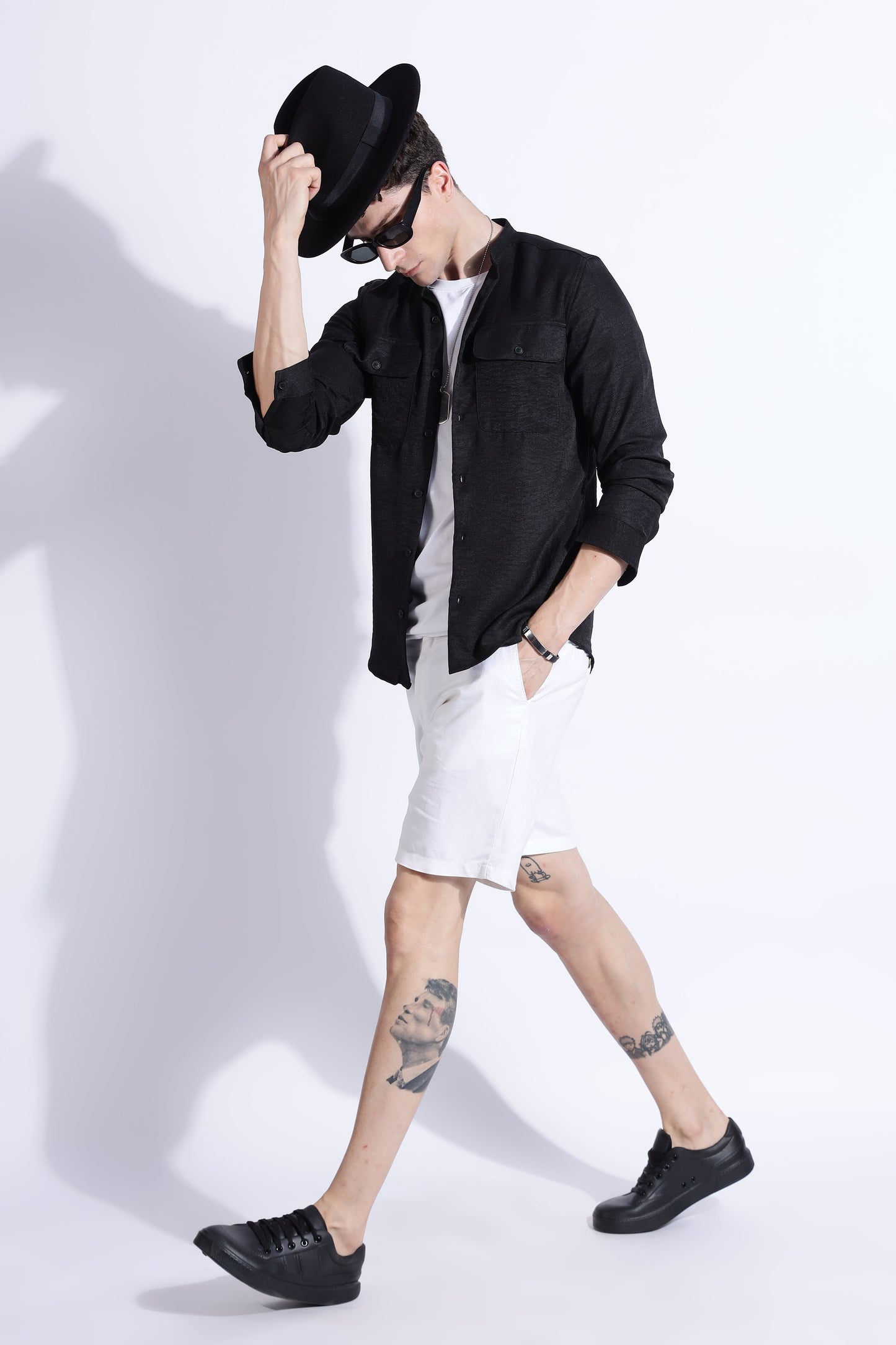 Men Air Linen Like DP Mandarine Shirt-Black