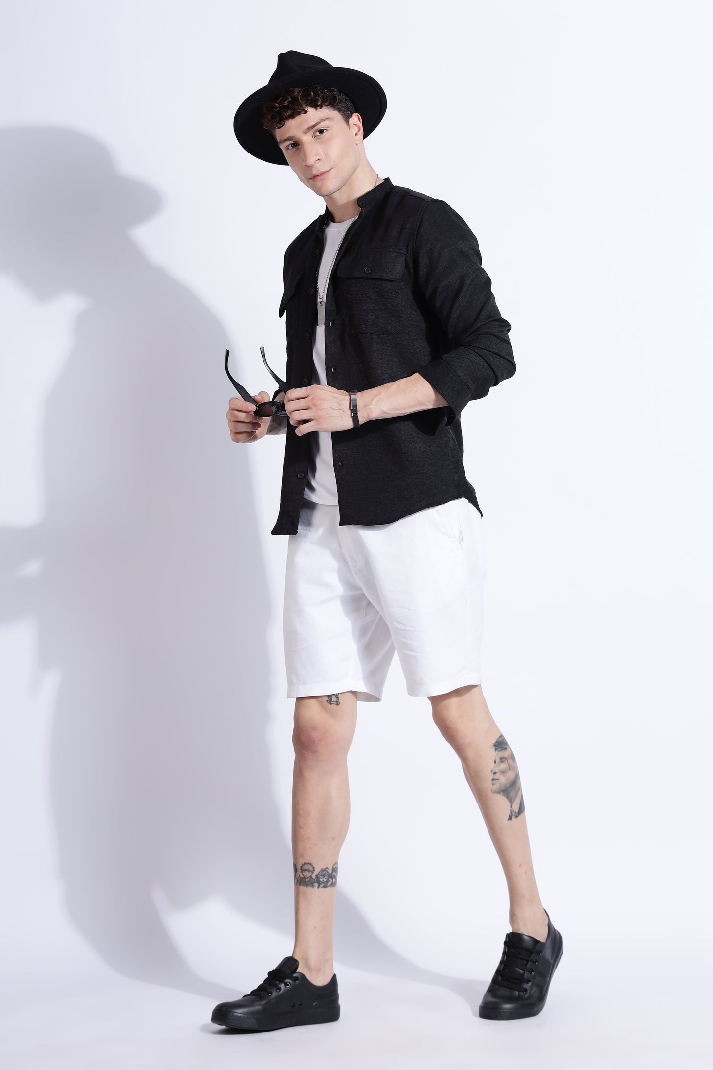 Men Air Linen Like DP Mandarine Shirt-Black