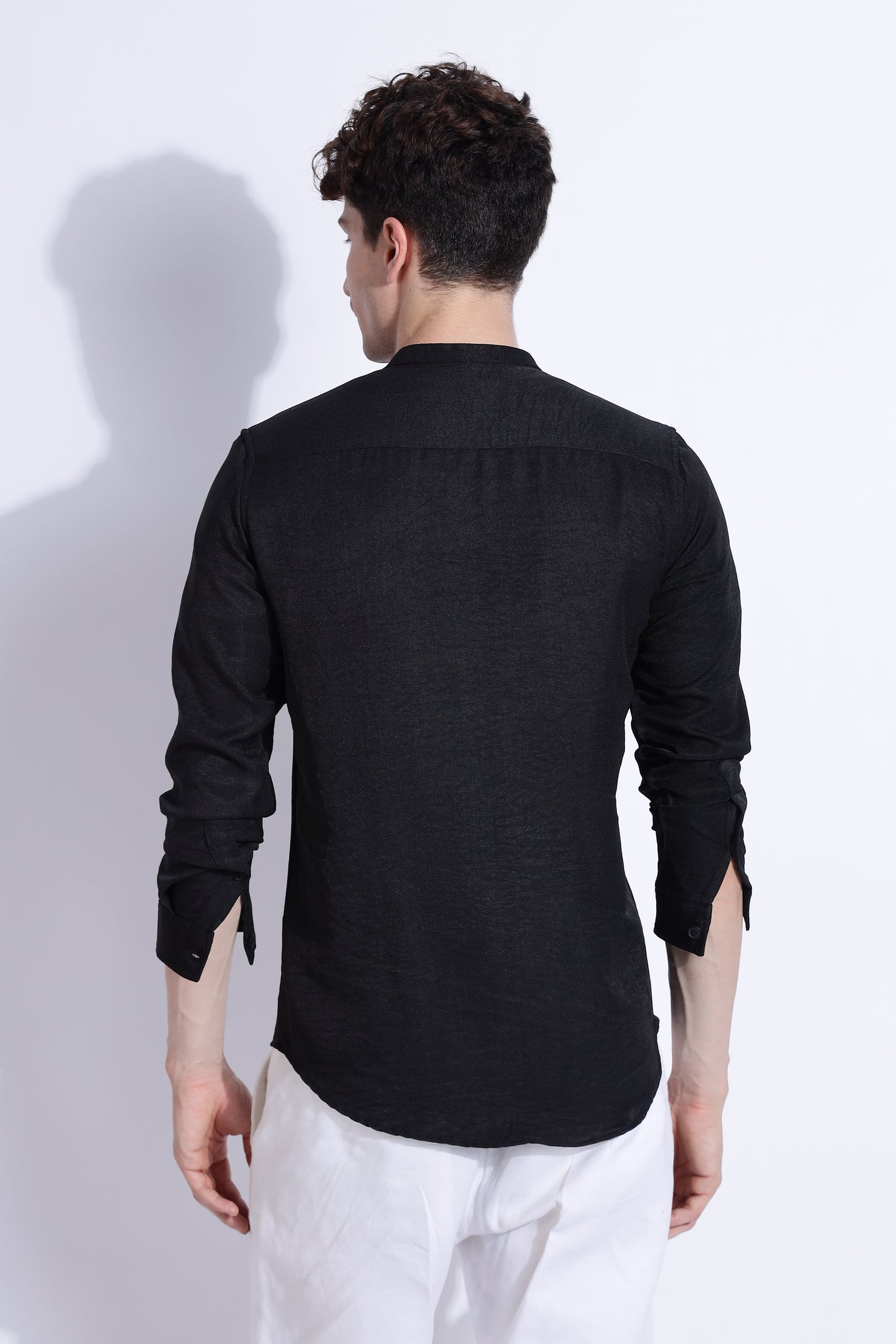 Men Air Linen Like DP Mandarine Shirt-Black