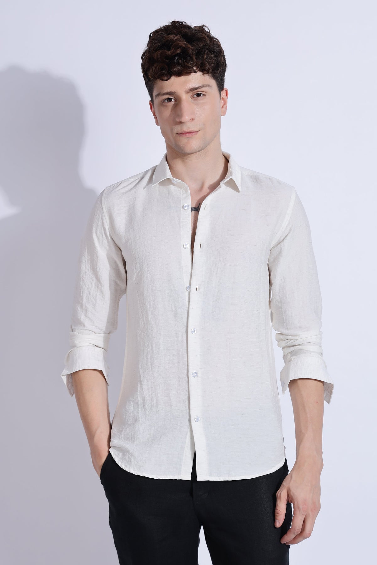Men Lucas Look Linen Shirt- White