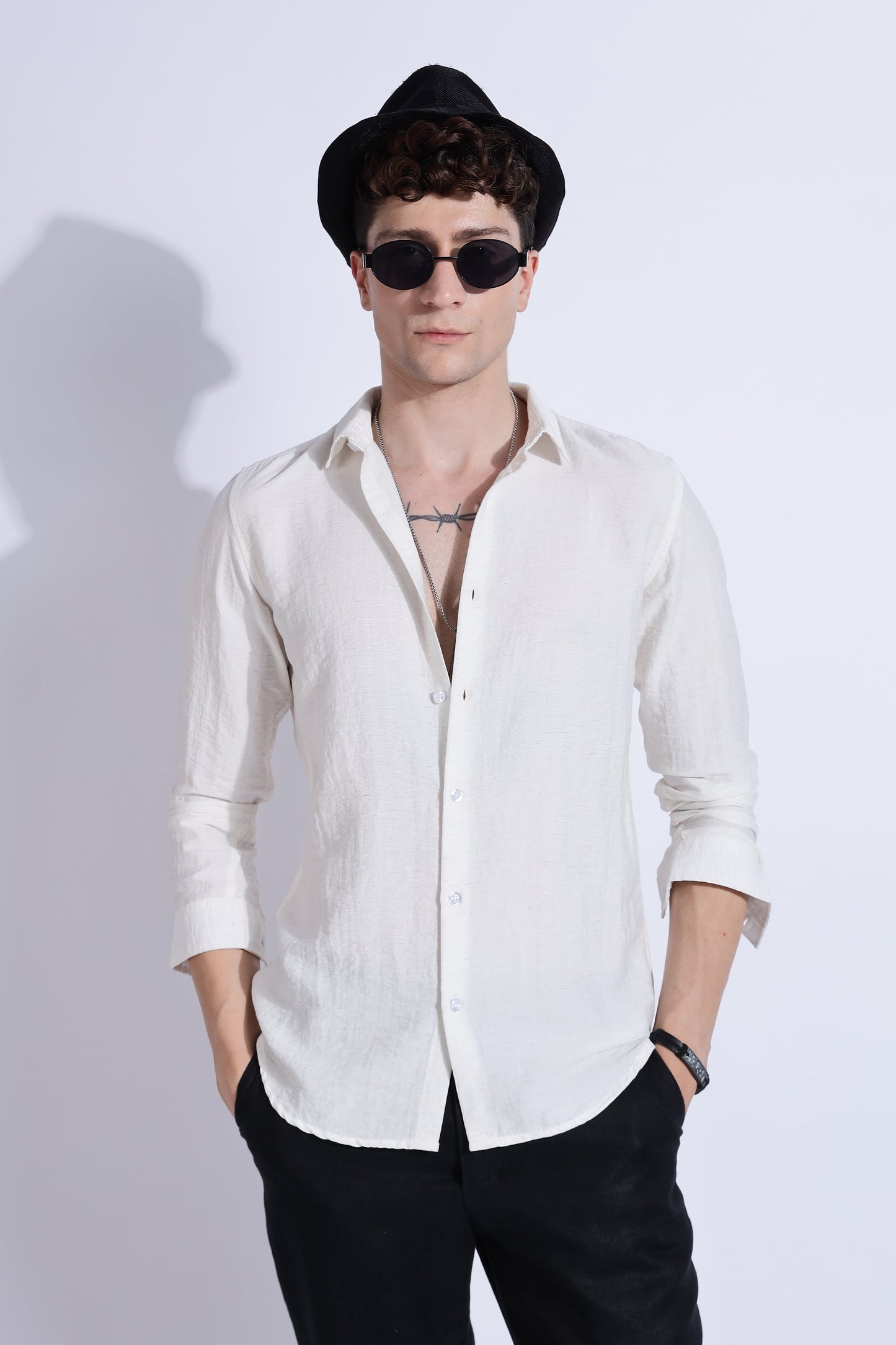 Men Lucas Look Linen Shirt- White
