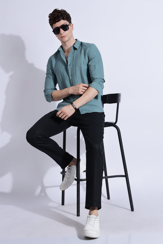 Men Lucas Look Linen Shirt-Teal