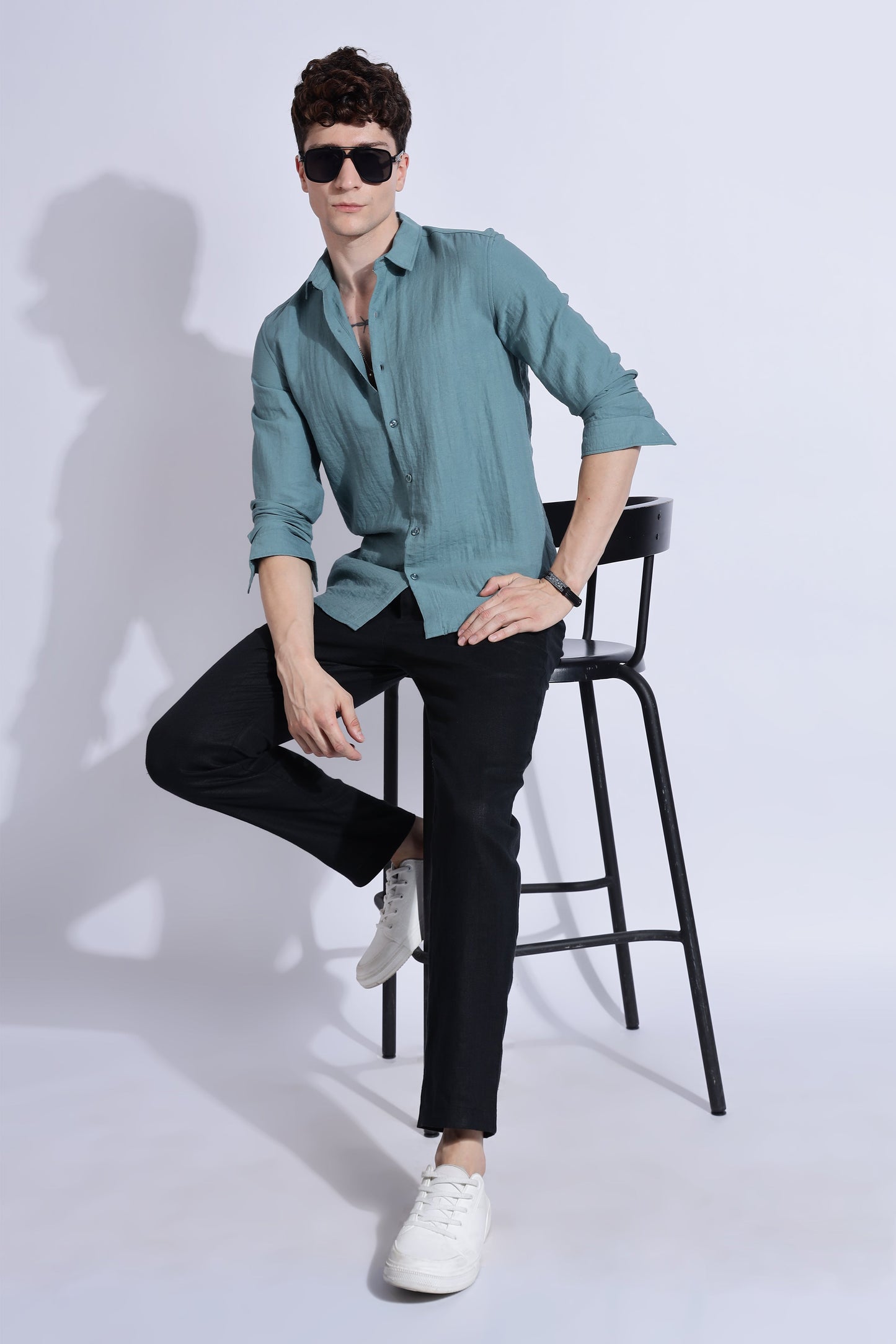 Men Lucas Look Linen Shirt-Teal