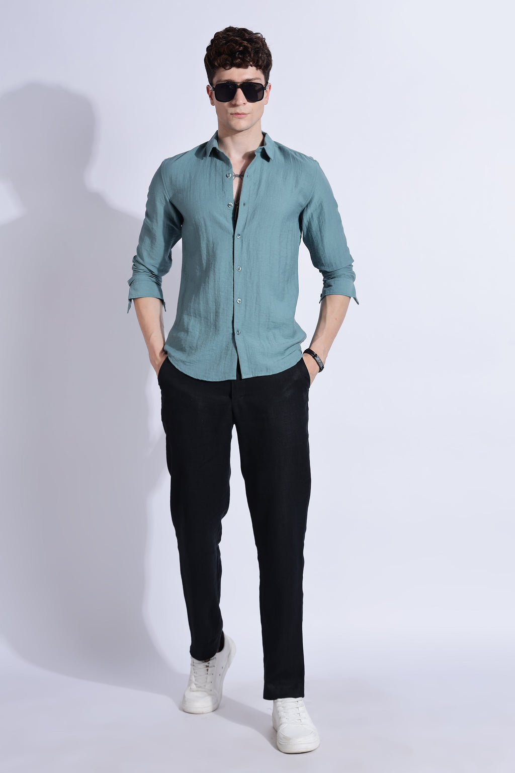 Men Lucas Look Linen Shirt-Teal