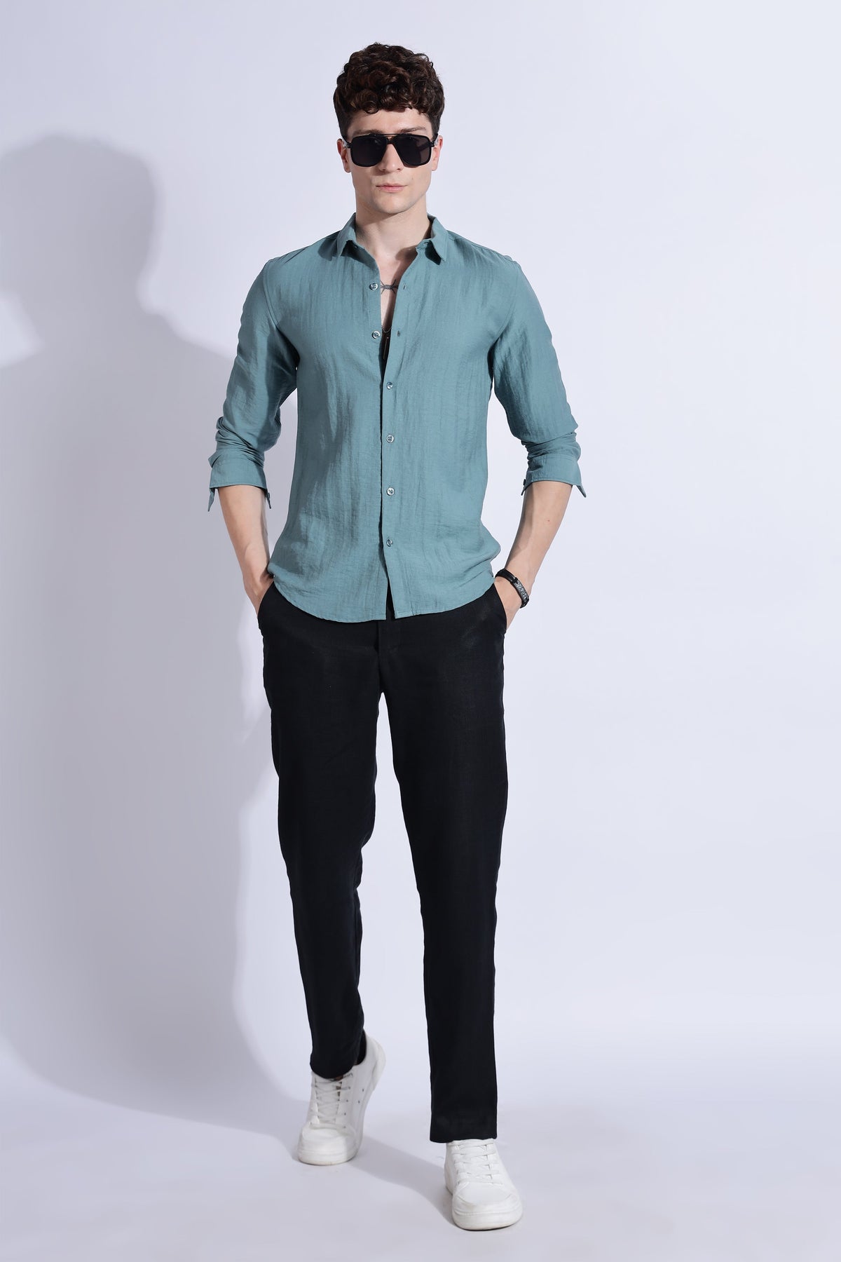 Men Lucas Look Linen Shirt-Teal