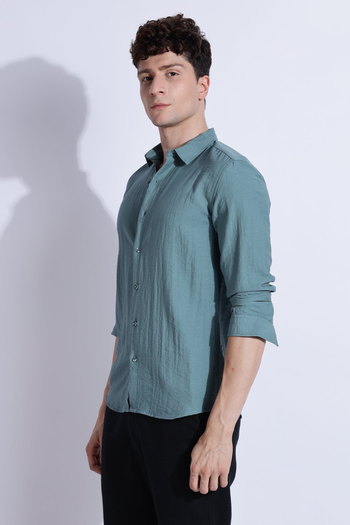 Men Lucas Look Linen Shirt-Teal