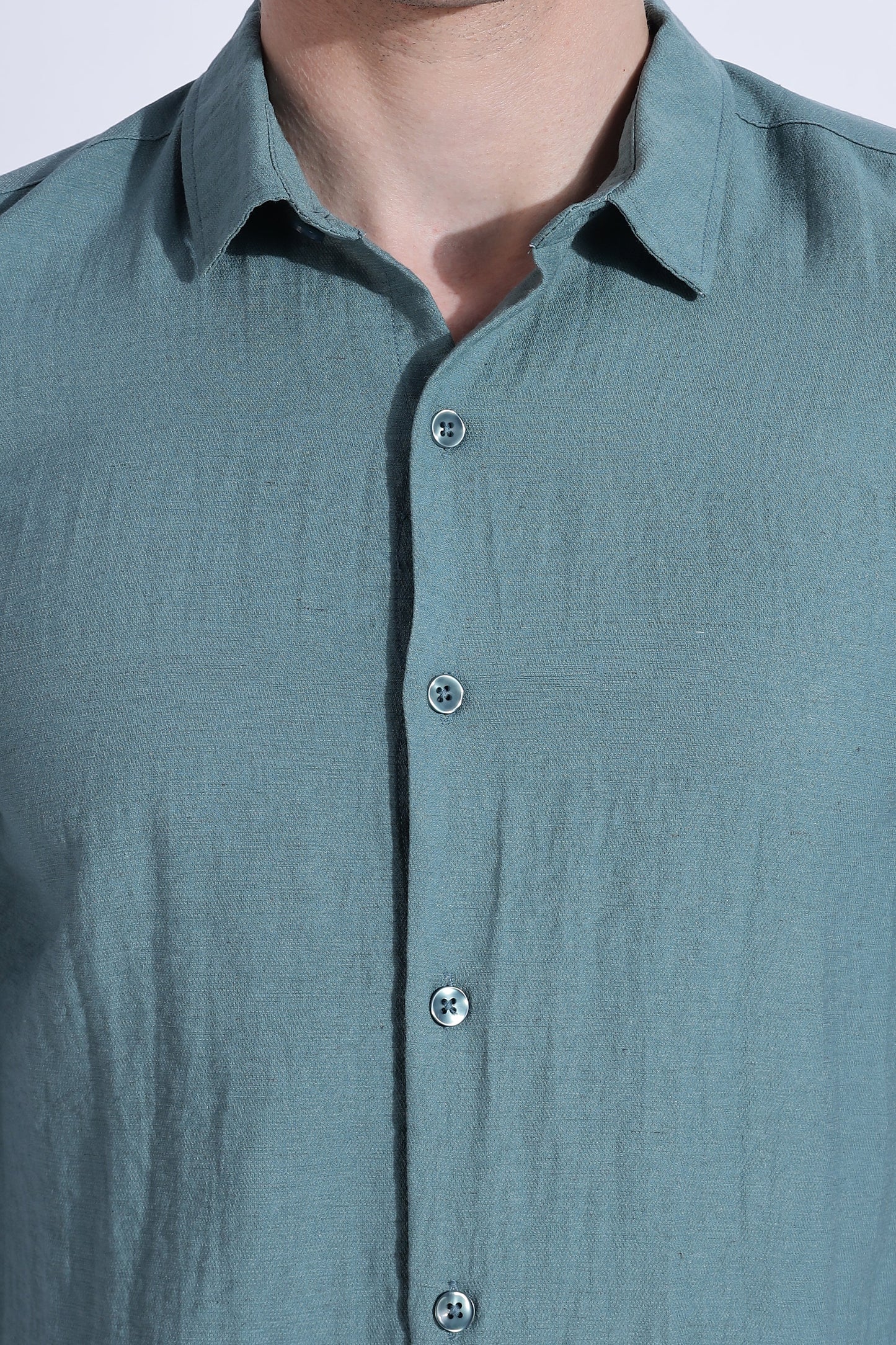 Men Lucas Look Linen Shirt-Teal
