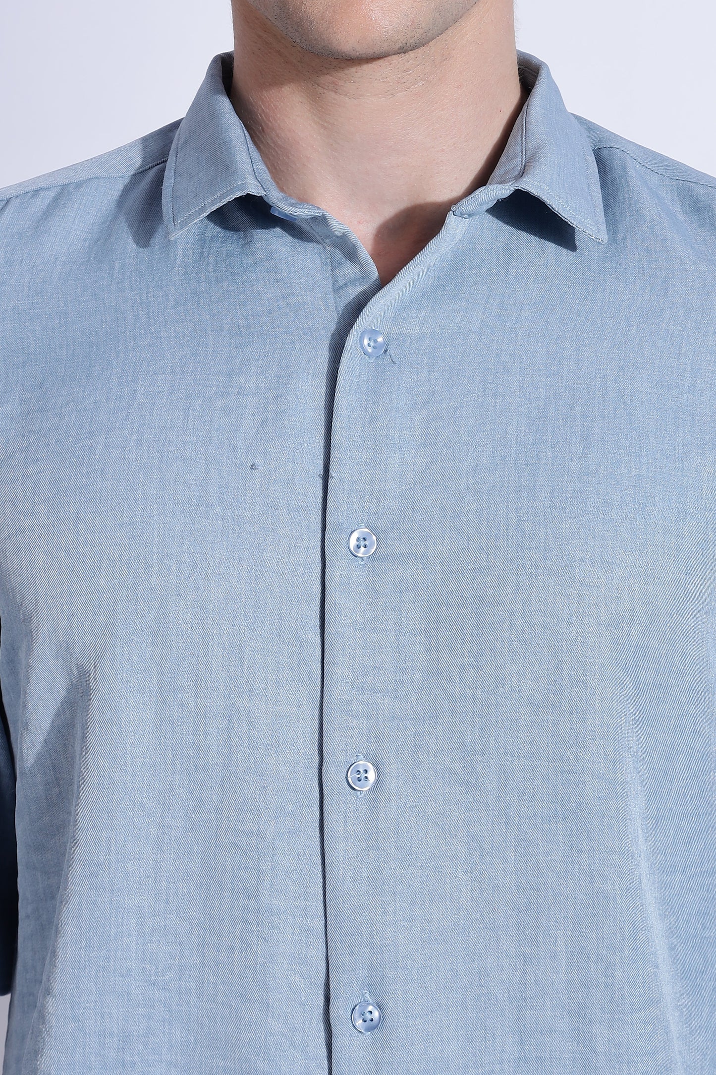 Men Air Linen Like Shirt-Sky Blue