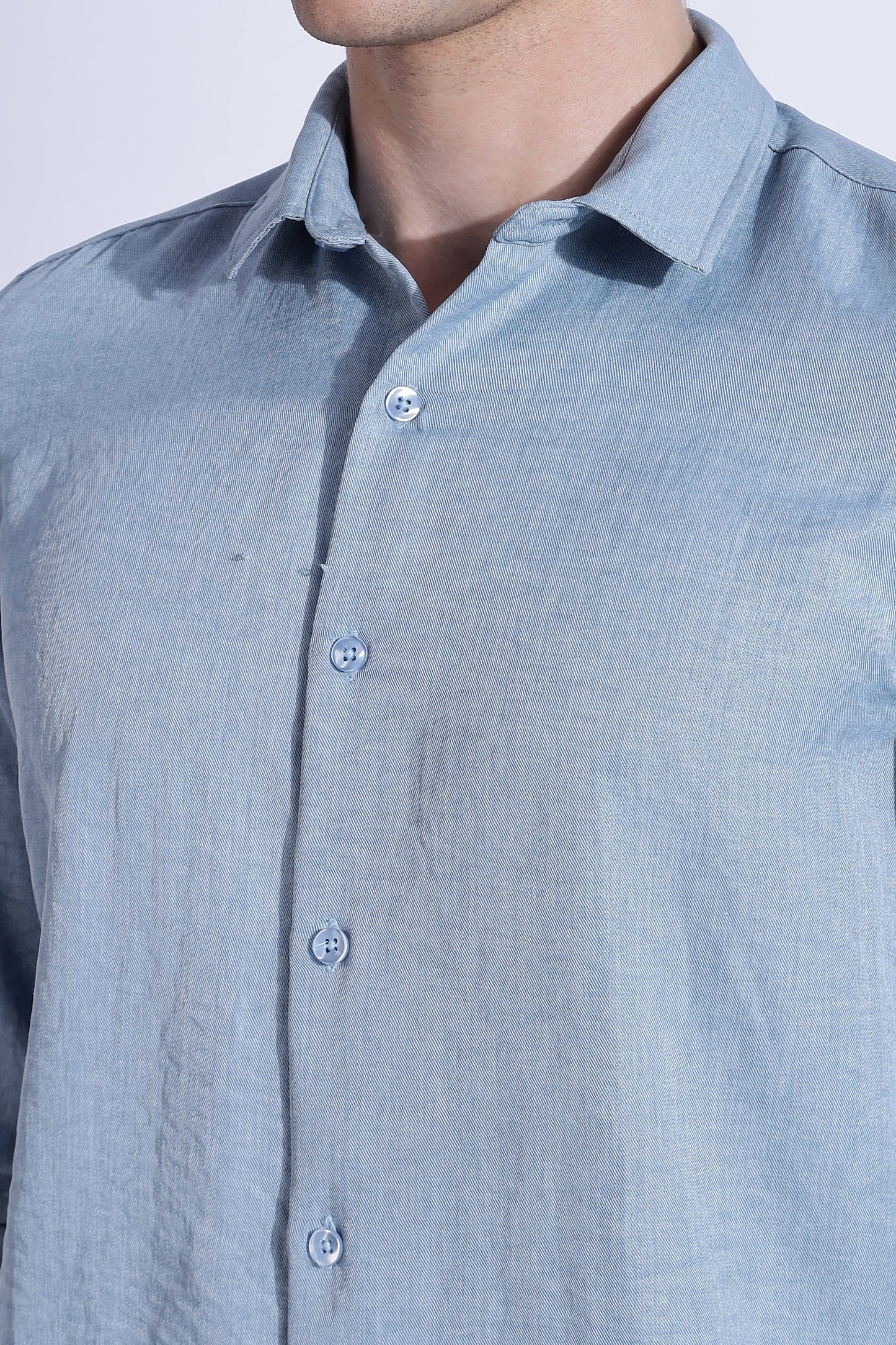 Men Air Linen Like Shirt-Sky Blue