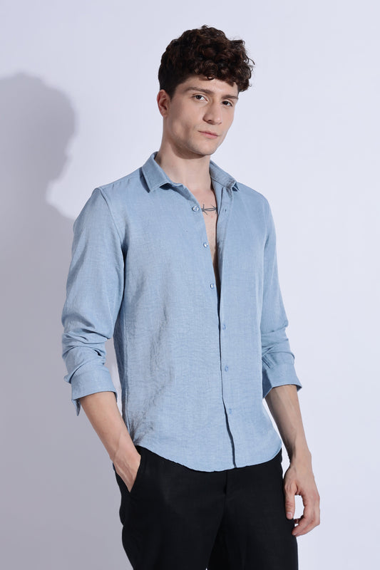 Men Air Linen Like Shirt-Sky Blue