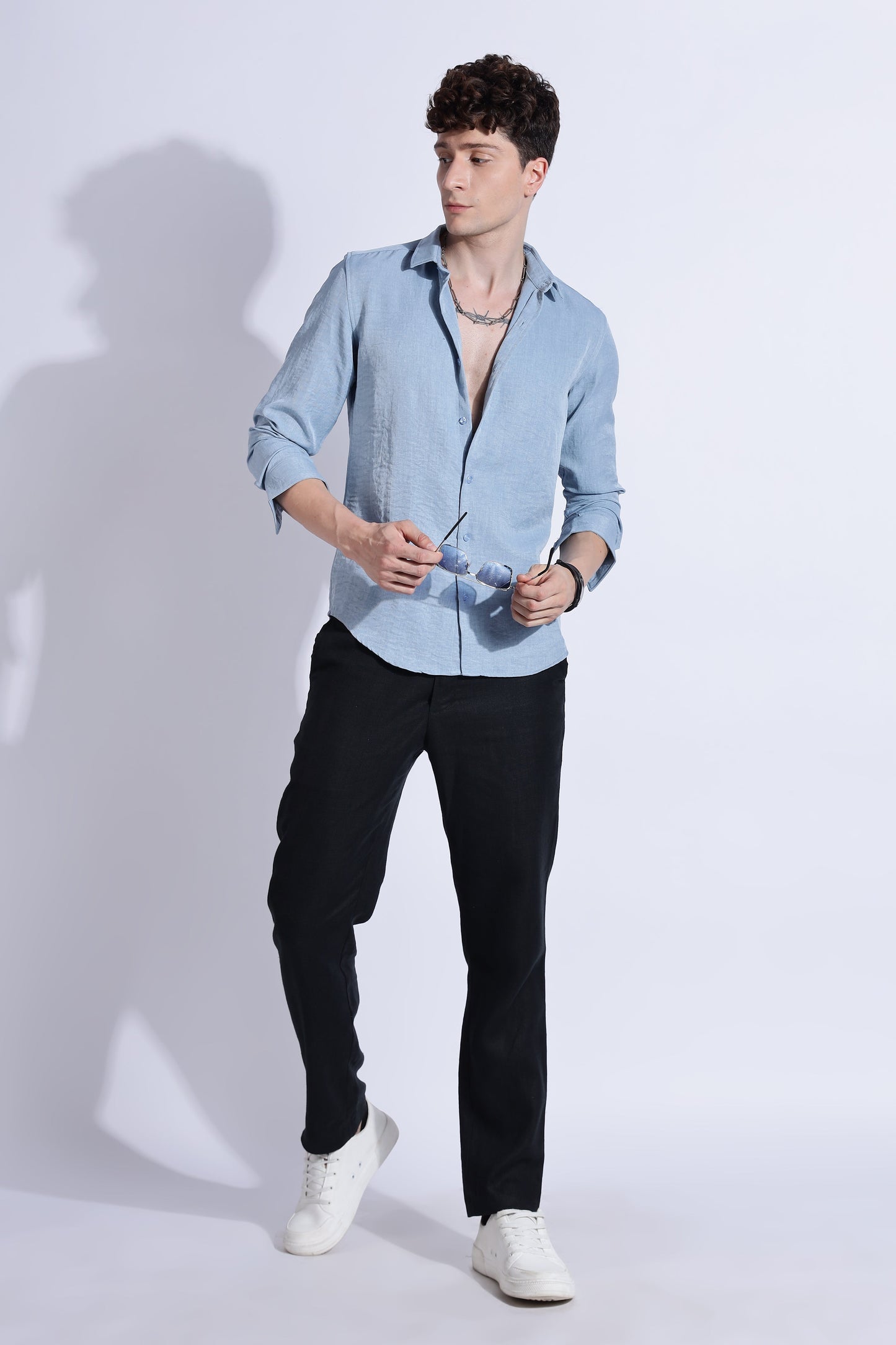 Men Air Linen Like Shirt-Sky Blue