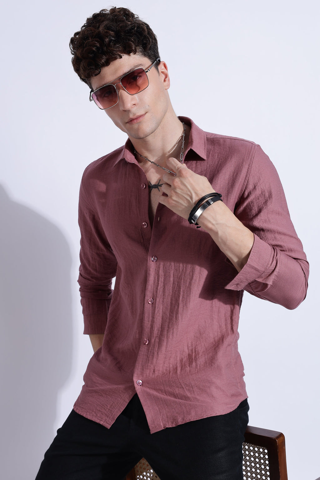 Men Lucas Look Linen Shirt-Pink