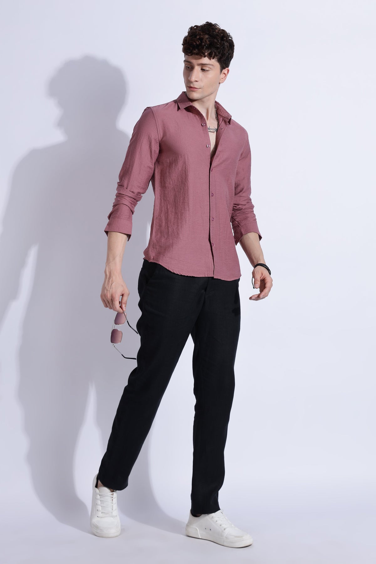 Men Lucas Look Linen Shirt-Pink