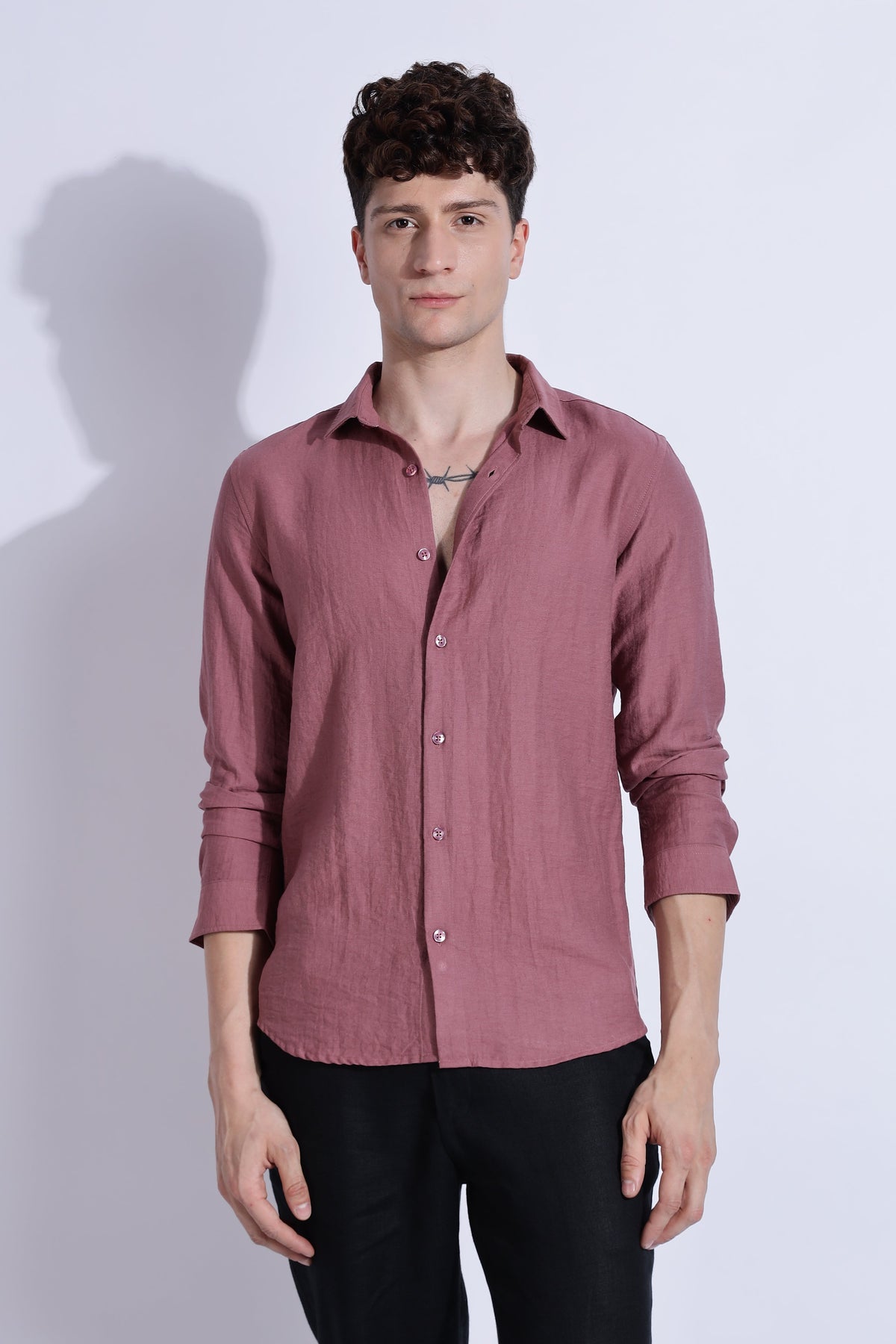 Men Lucas Look Linen Shirt-Pink