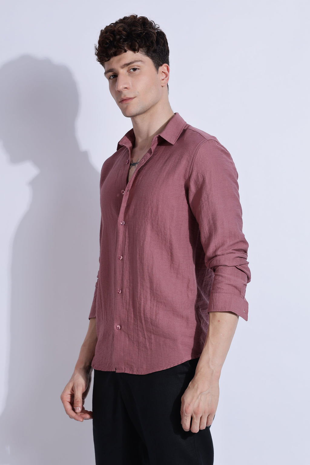 Men Lucas Look Linen Shirt-Pink