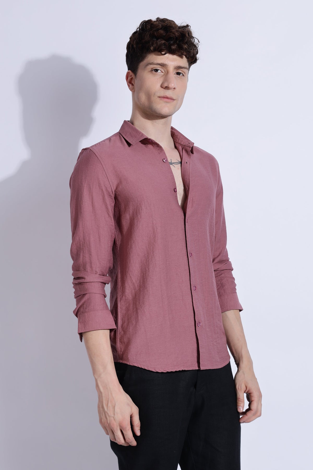 Men Lucas Look Linen Shirt-Pink
