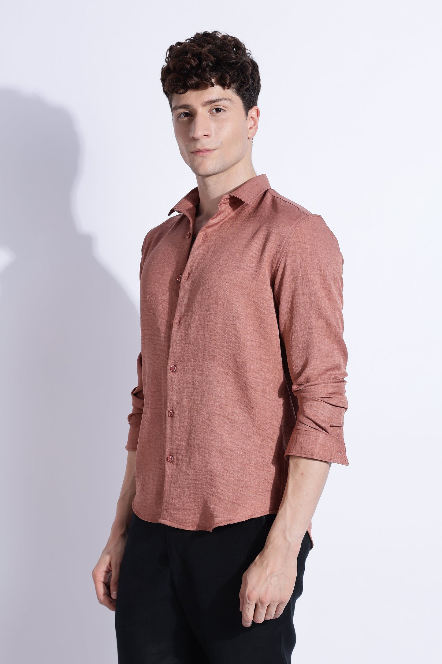 Men Air Linen Like Shirt-Pink