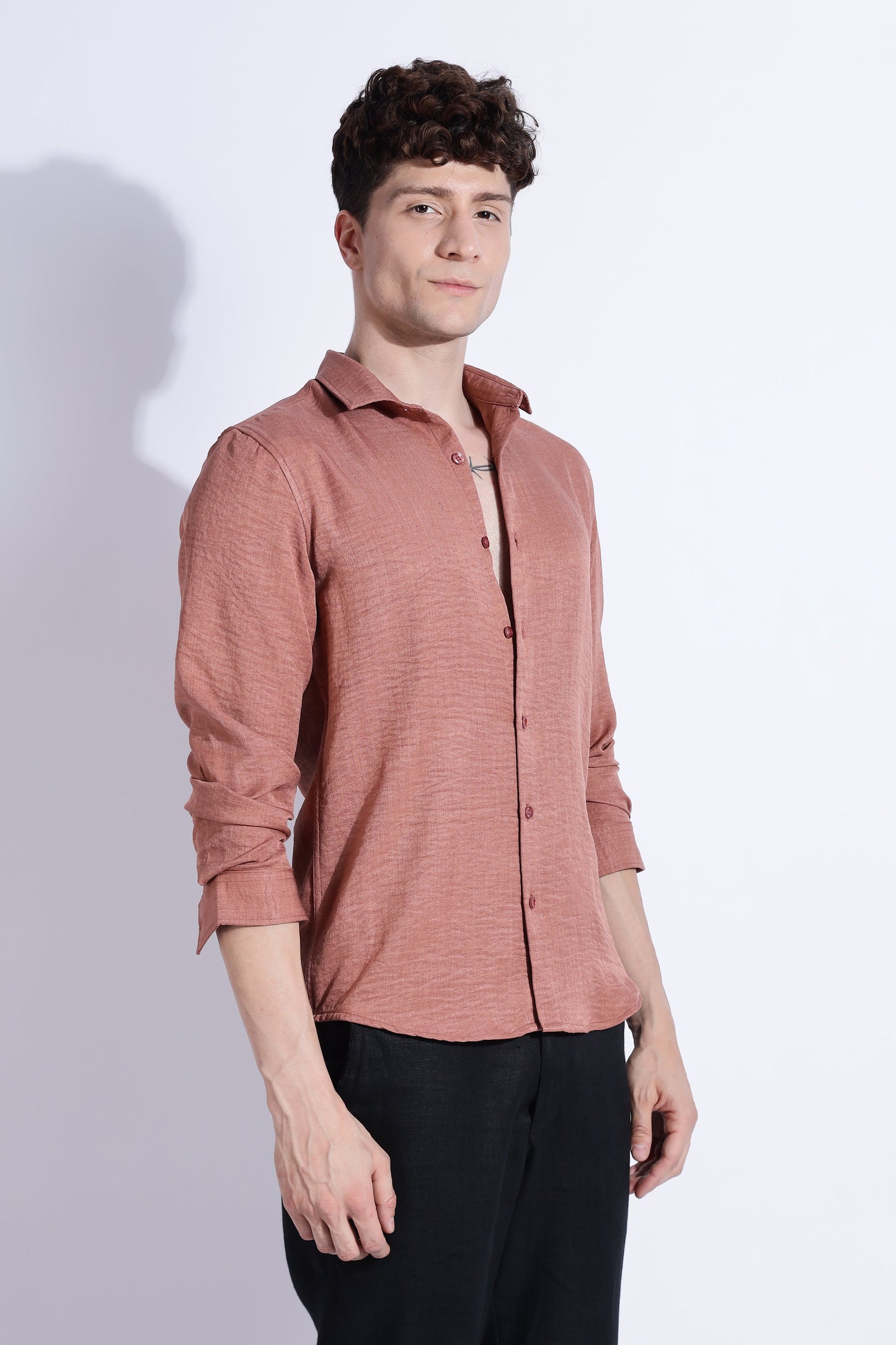 Men Air Linen Like Shirt-Pink