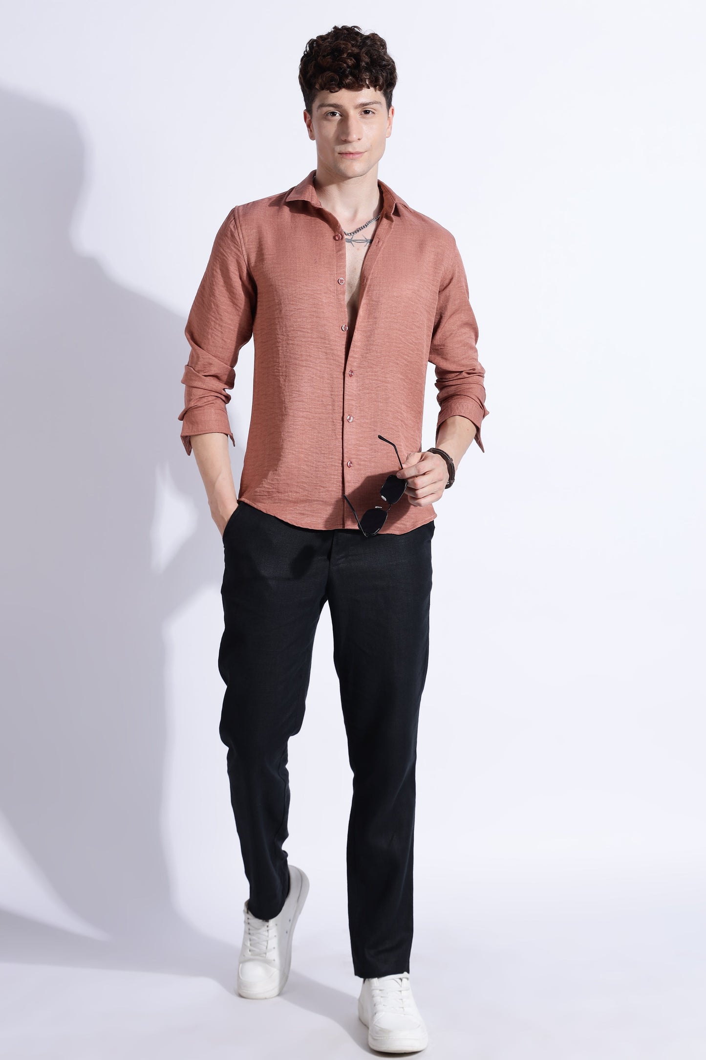Men Air Linen Like Shirt-Pink