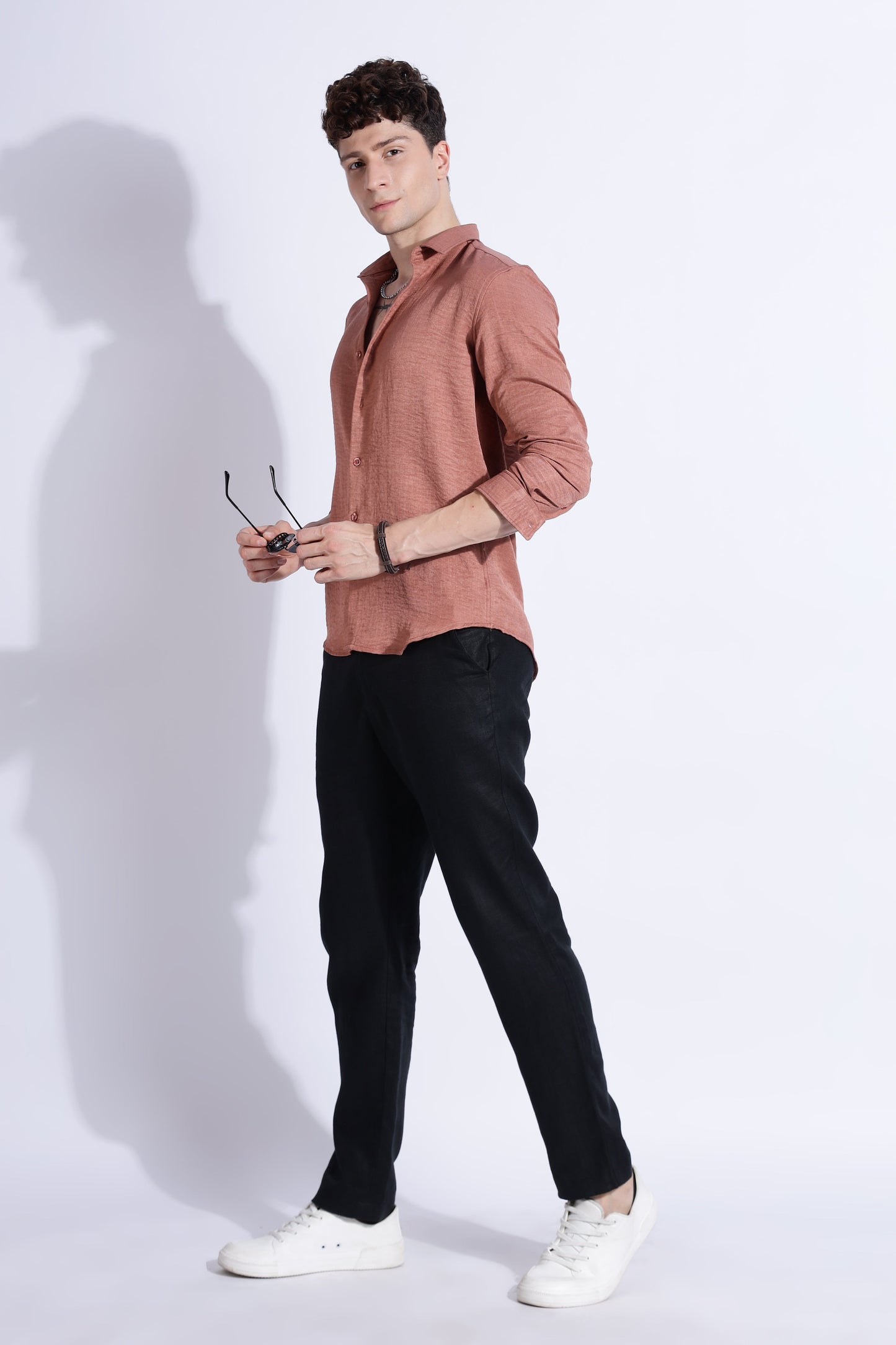 Men Air Linen Like Shirt-Pink