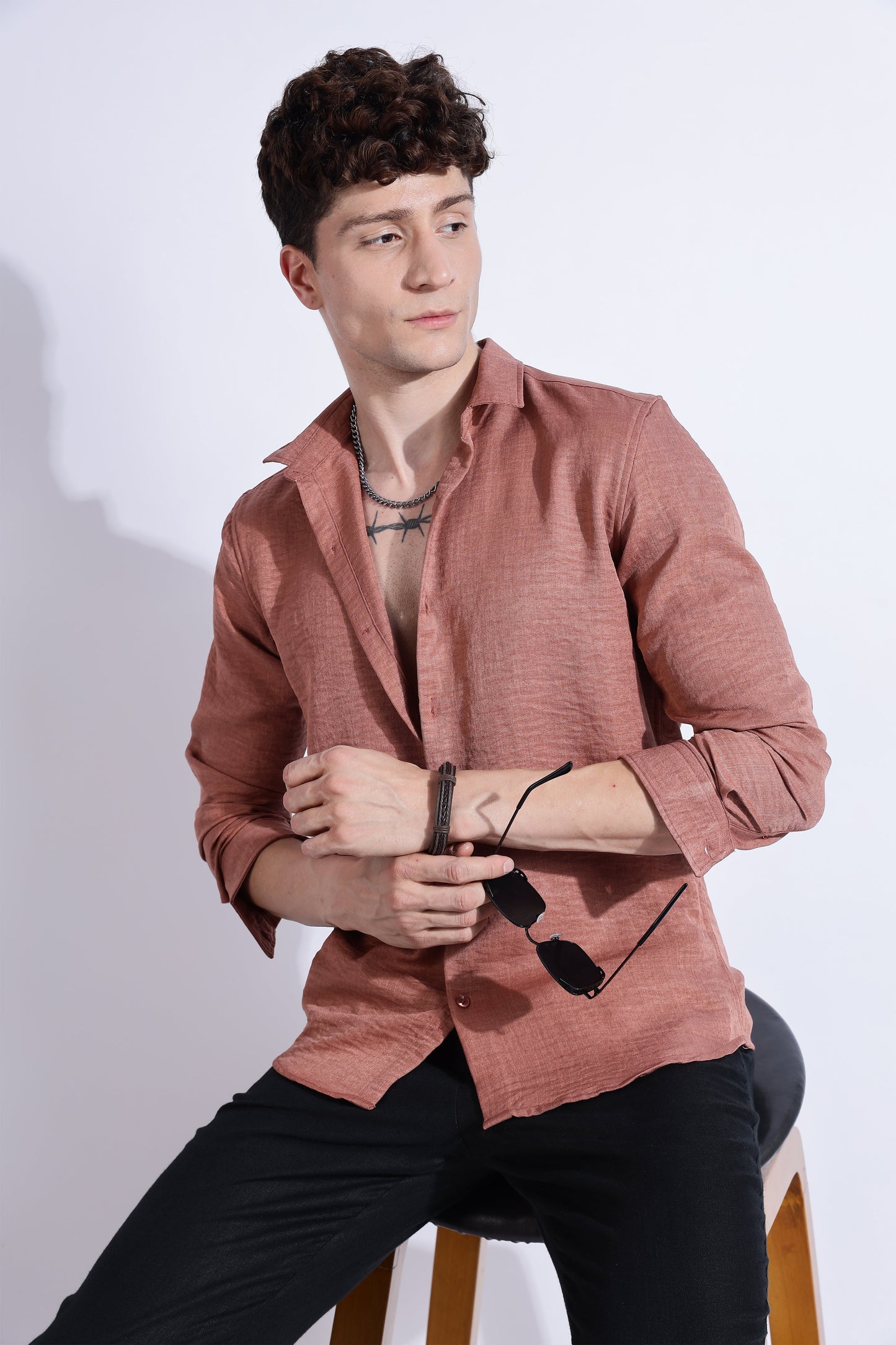 Men Air Linen Like Shirt-Pink