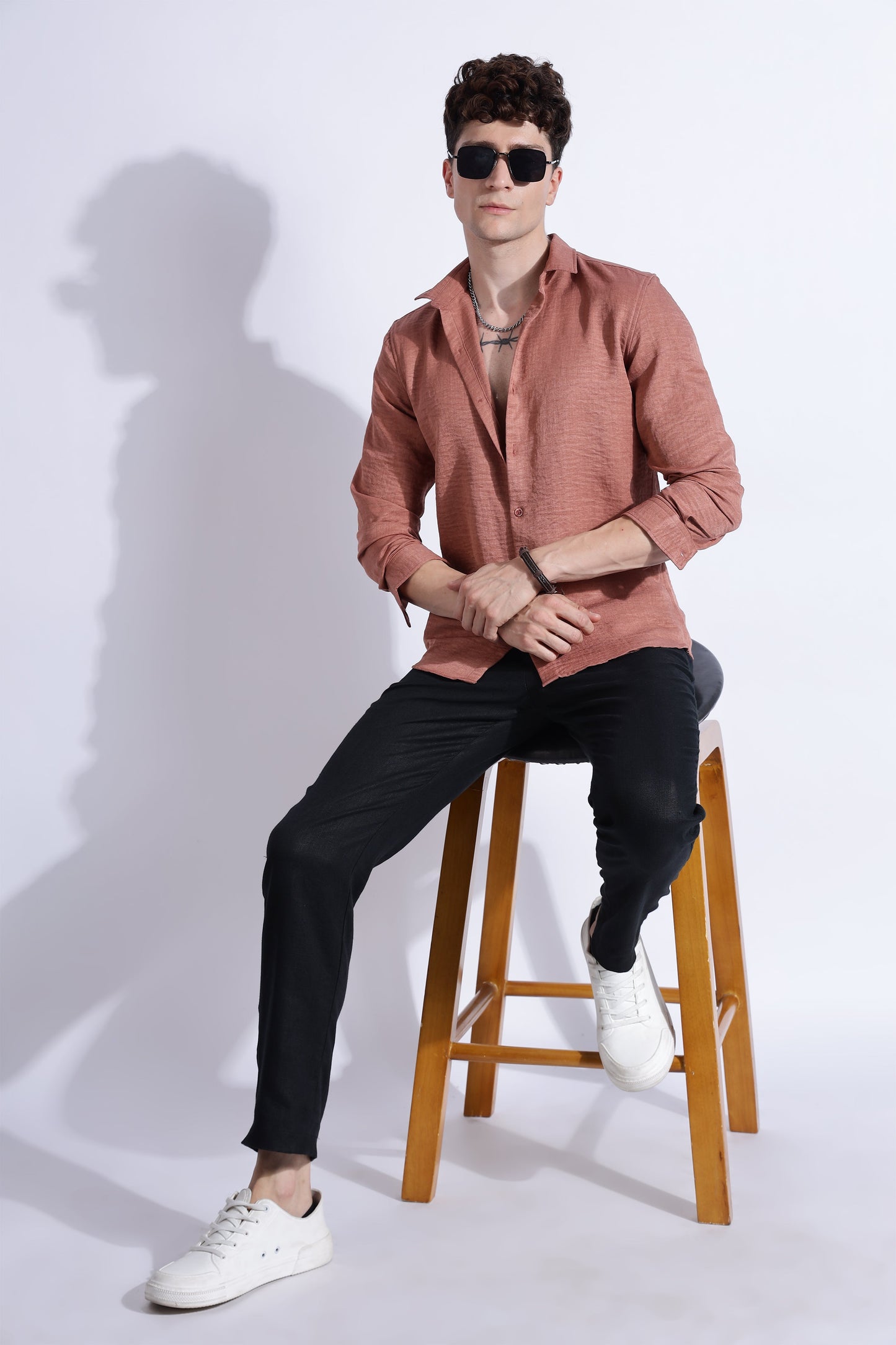 Men Air Linen Like Shirt-Pink