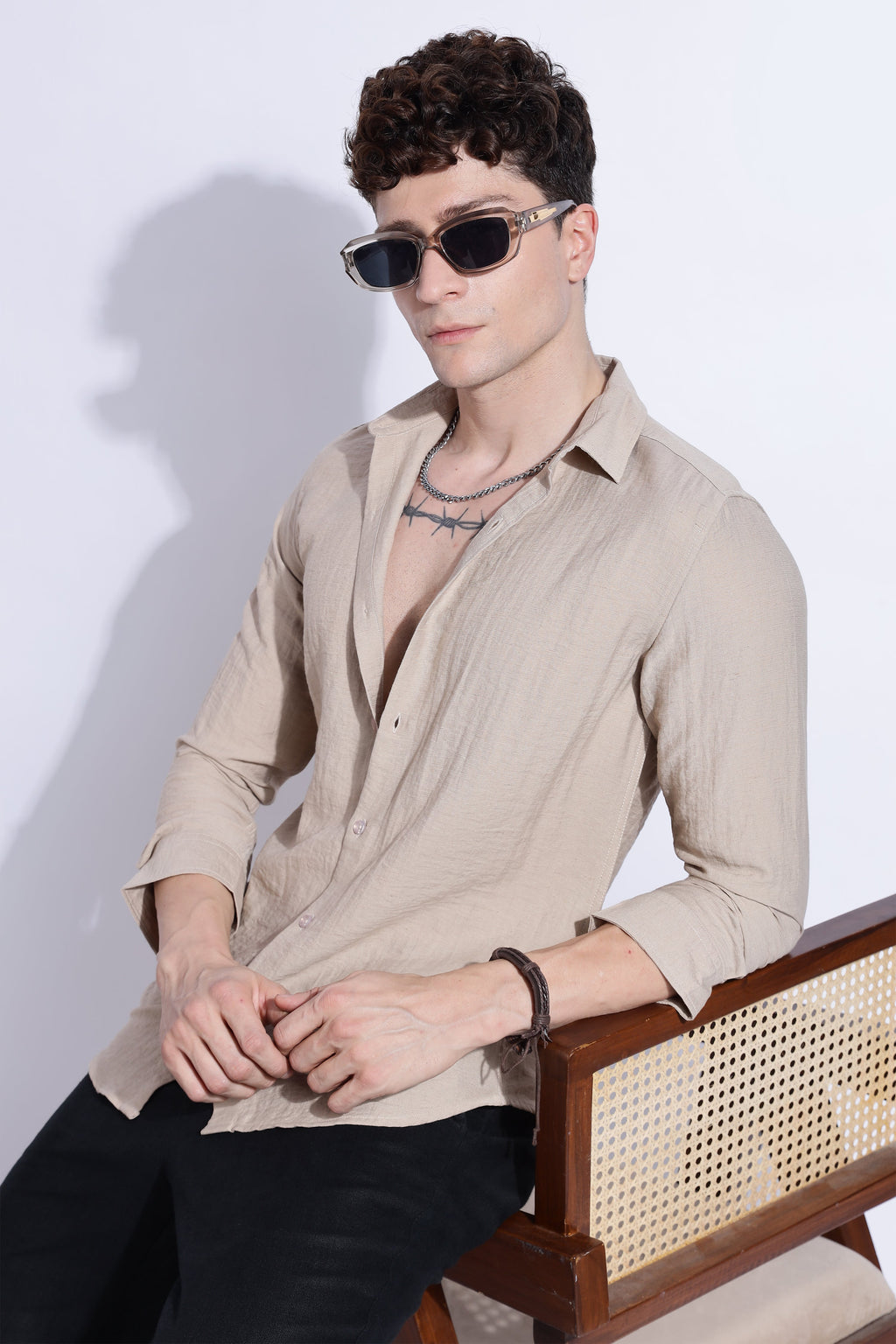 Men Lucas Look Linen Shirt-Beige