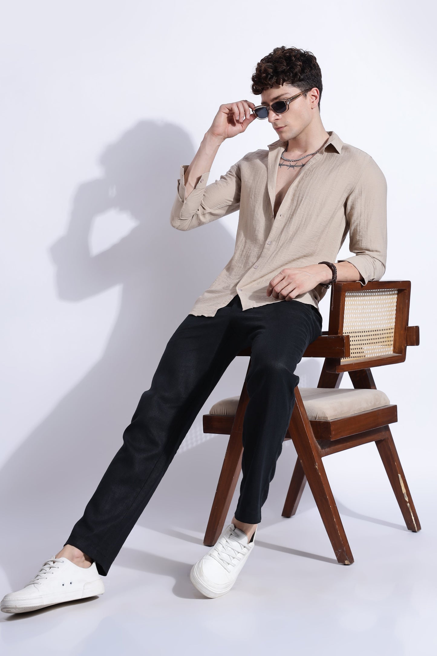 Men Lucas Look Linen Shirt-Beige