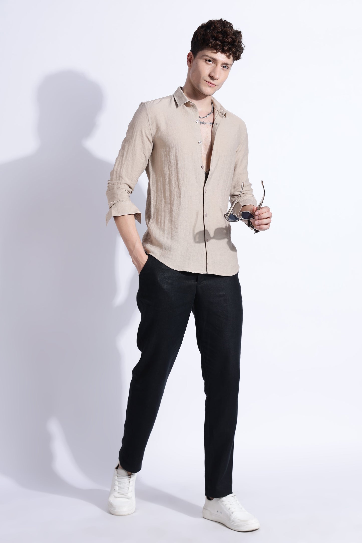 Men Lucas Look Linen Shirt-Beige