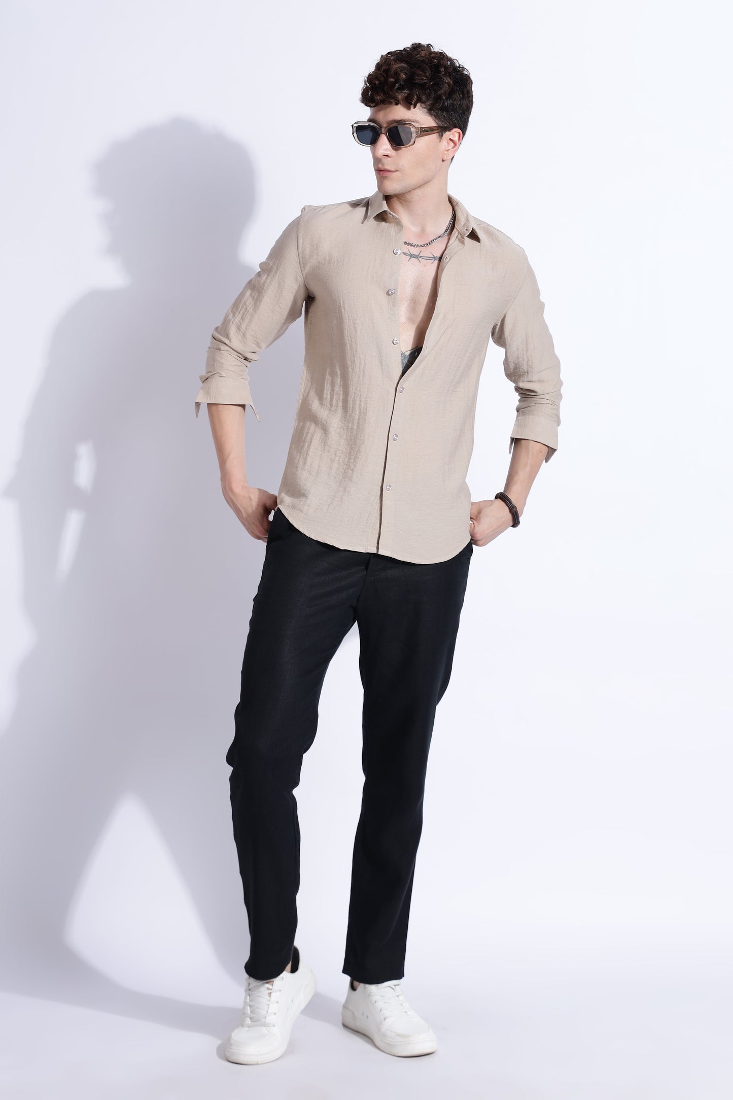 Men Lucas Look Linen Shirt-Beige