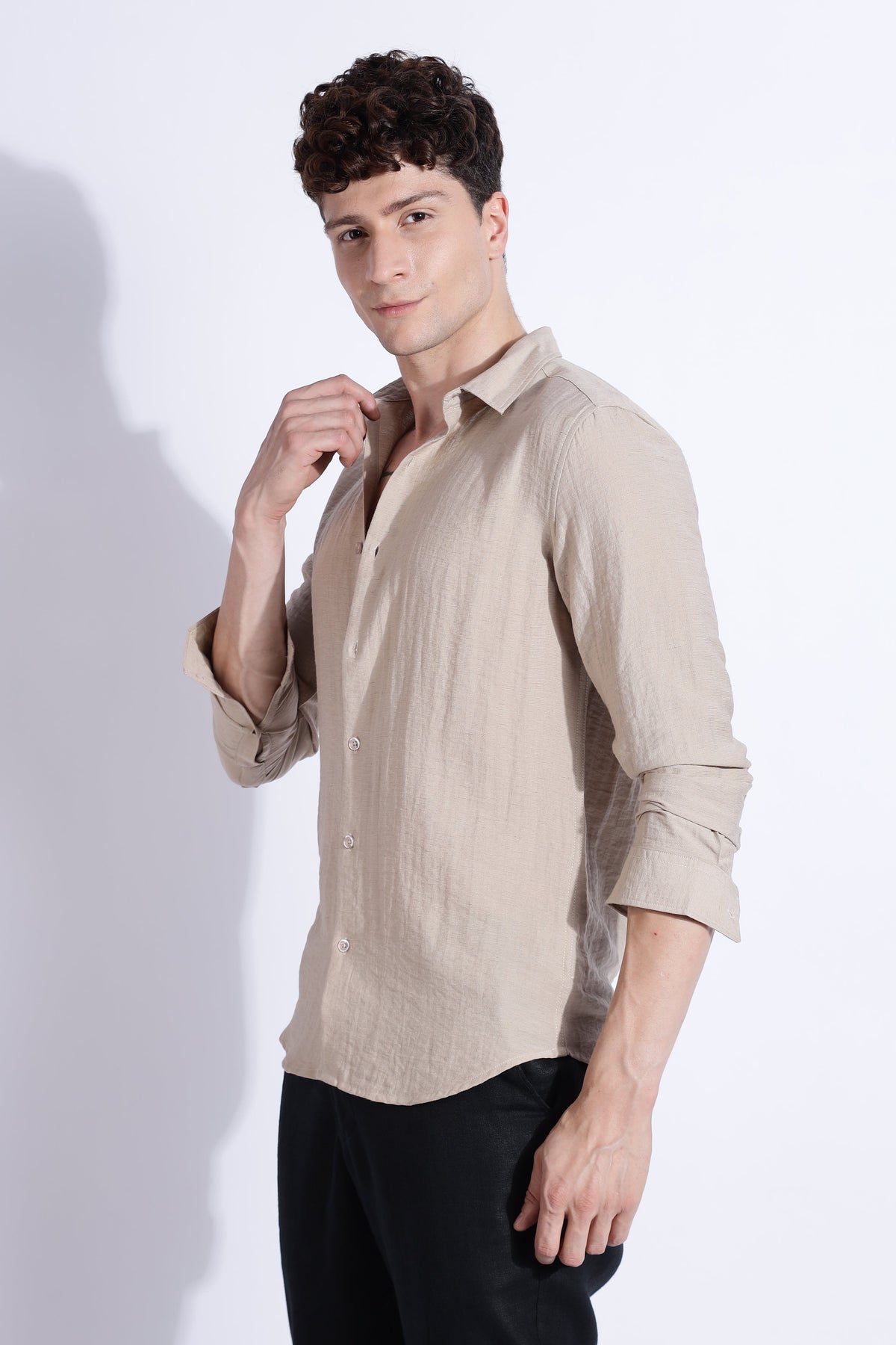 Men Lucas Look Linen Shirt-Beige
