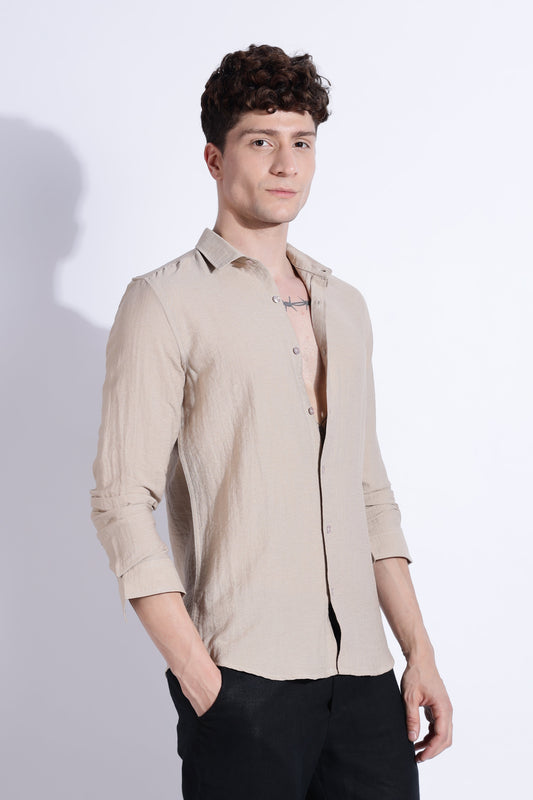 Men Lucas Look Linen Shirt-Beige