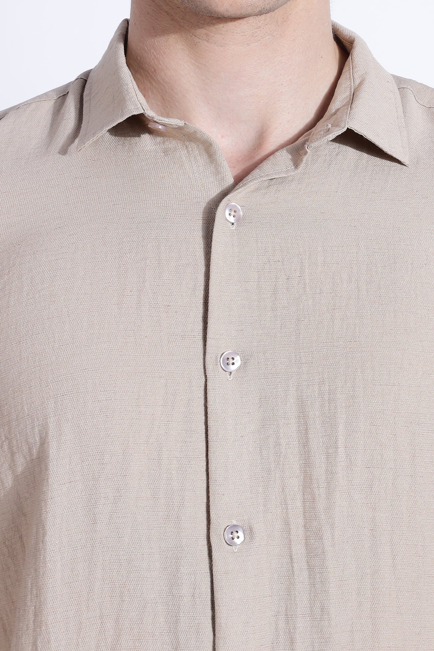 Men Lucas Look Linen Shirt-Beige
