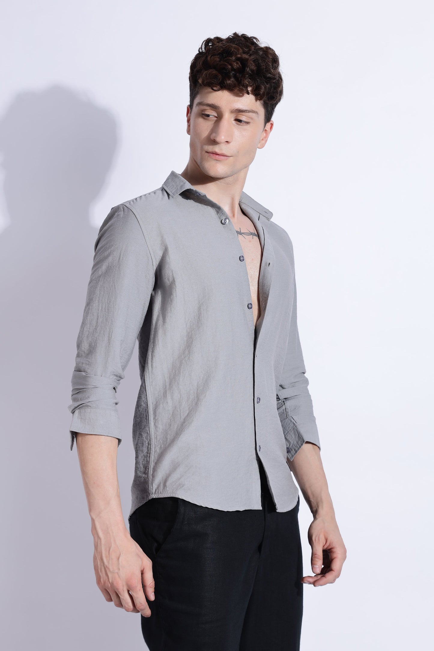 Men Lucas Look Linen Shirt-Grey